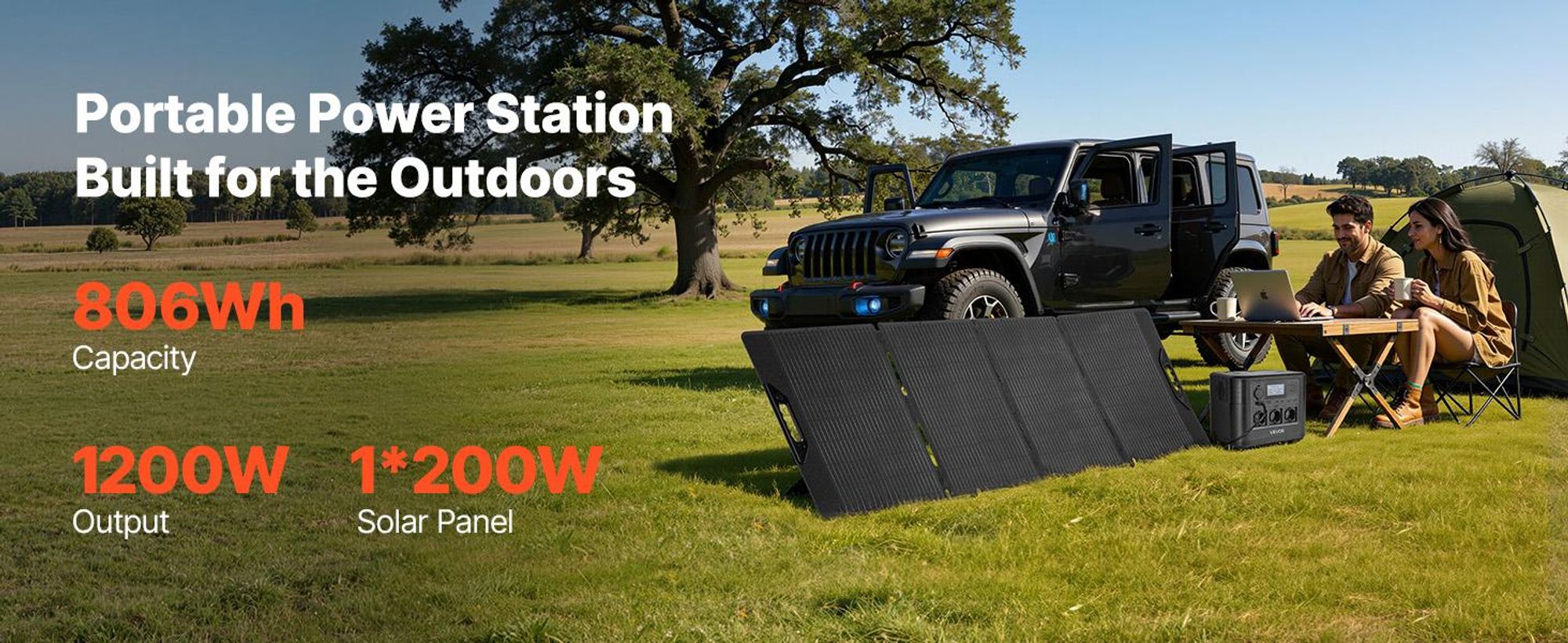 VEVOR Tragbare Powerstation mit 100W Solarpanel, 600W Solargenerator Powerstation, 493Wh LiFePO4 Batterie-Backup mit 7 Ausgängen für Notfälle zu Hause, Outdoor-Camping, Wohnmobilreisen, 800 Wh
