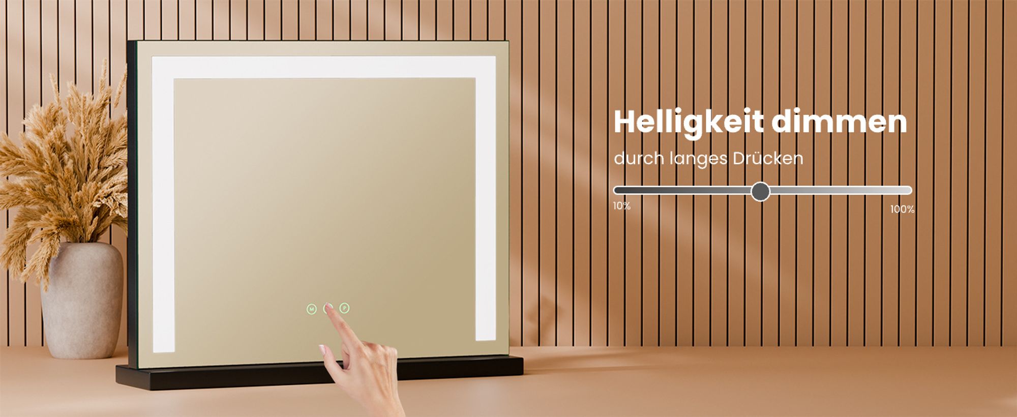 Heilmetz Spiegel Kosmetikspiegel mit Beleuchtung Schminkspiegel Tischspiegel 3 Lichtfarbe Dimmbar 50x42cm Mit Touch Steuerung Schwarzer Eisenfuß