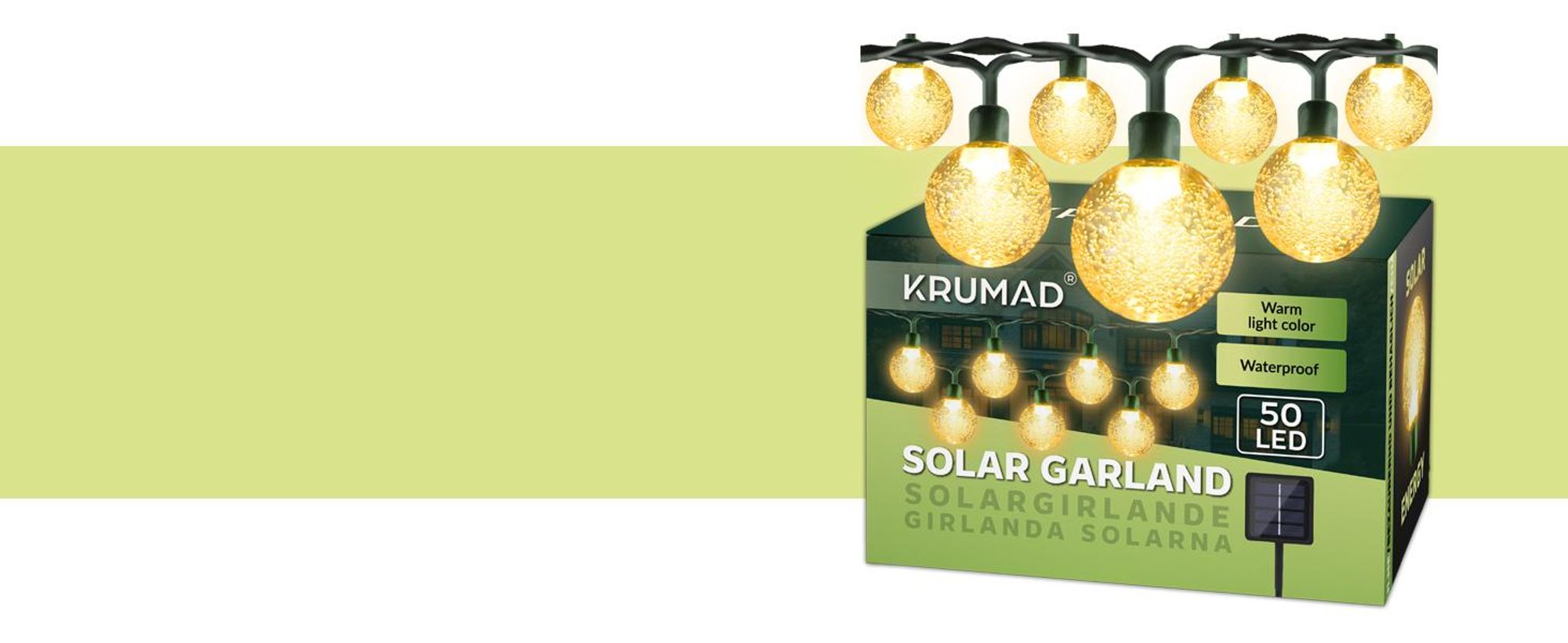 KRUMAD Solar LED-Lichterkette 50 LEDs – 7m IP65 Wasserdicht Warmweiß – Garten Balkon Terrasse Deko Solarbetrieben