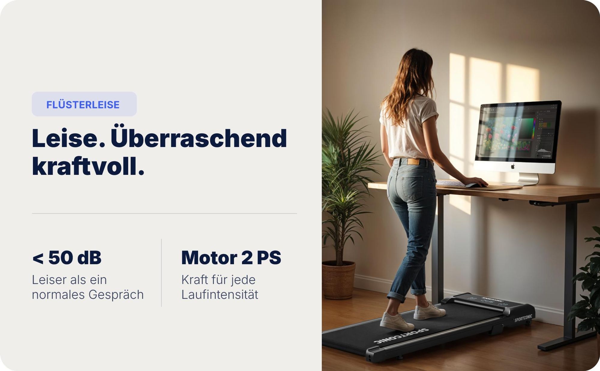 Sportconic Walking Pad Laufband für Zuhause & Büro – leise, mit 6 % Steigung, platzsparend, LED-Display