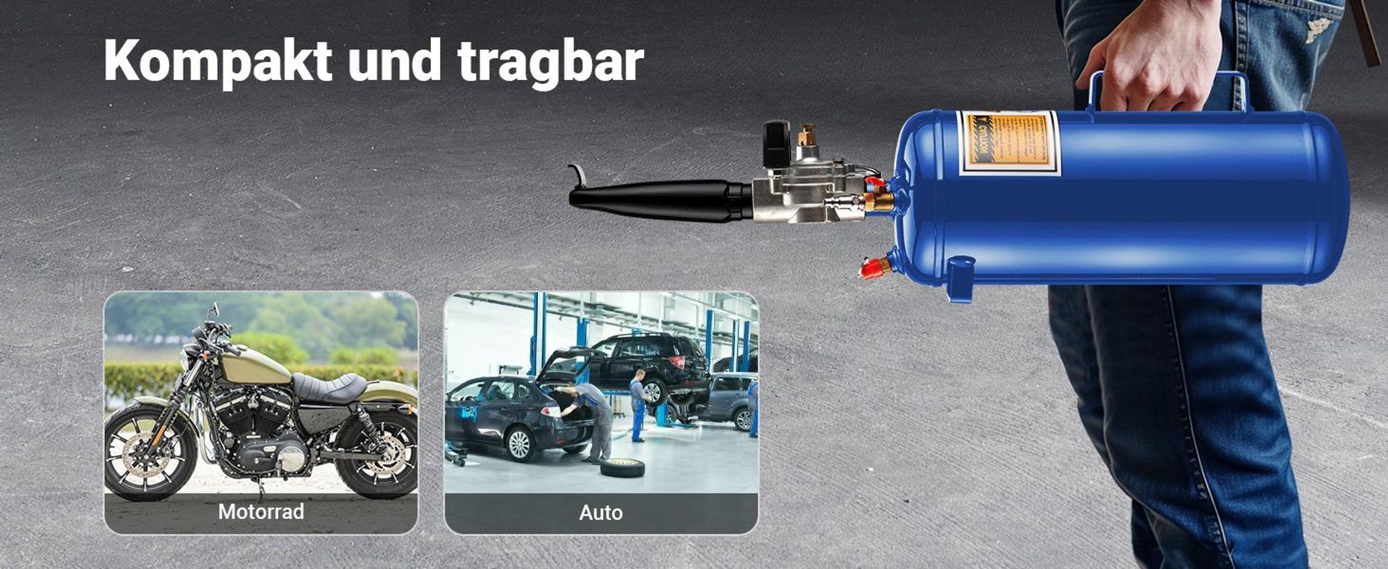 Wiltec Druckluft Reifenfüller 7 l, Reifen Booster mit 6-8 bar, Befüllhilfe für verschiedene Reifen, Reifenfüllkanone für Auto und Motorrad, tragbarer Reifenschockfüller