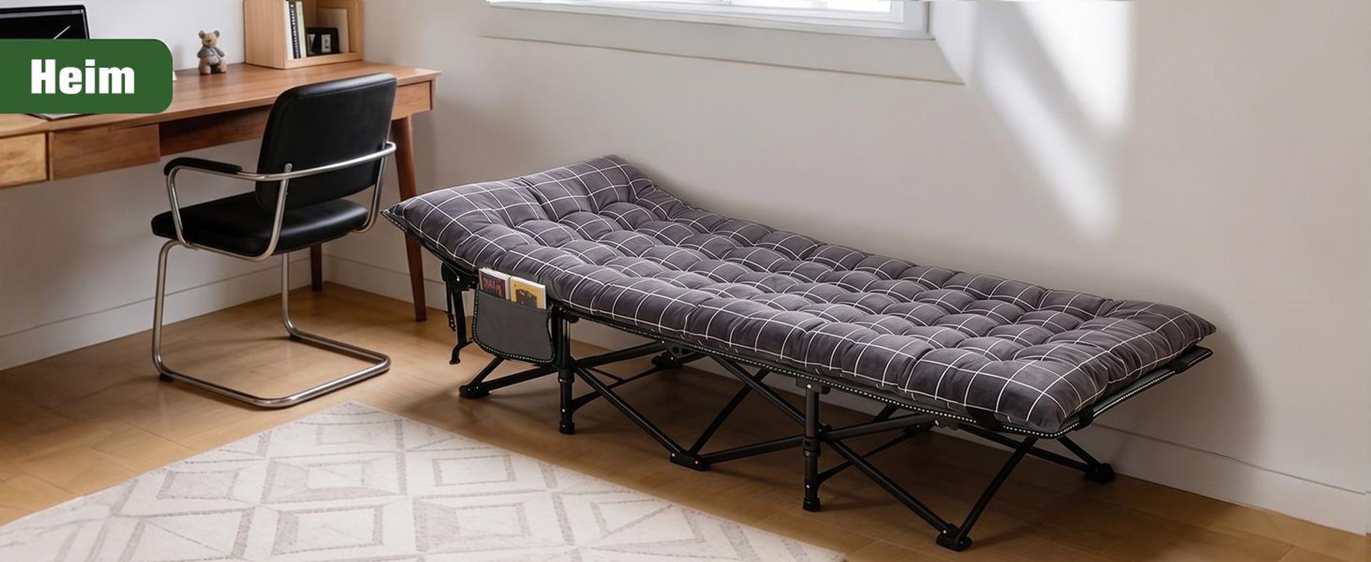 Sekey Tragbares Feldbett mit Matratze, Feldbett Klappbett Tragfähigkeit 200KG Campingbett für Indoor, Outdoor, Camping und Reisen, Blau-Kariert