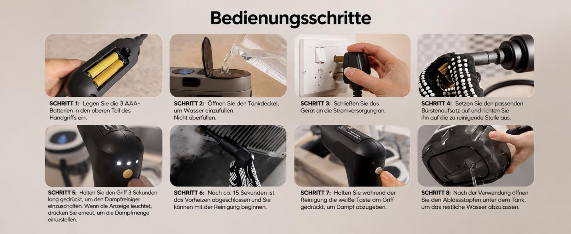 2500W Dampfreiniger, 1600ML großer Tank, 3 einstellbare Dampf-menge, 3 Bar tragbarer Handdampfreiniger, 13 Zubehör-Dampfgarer für Zuhause Küche Aut