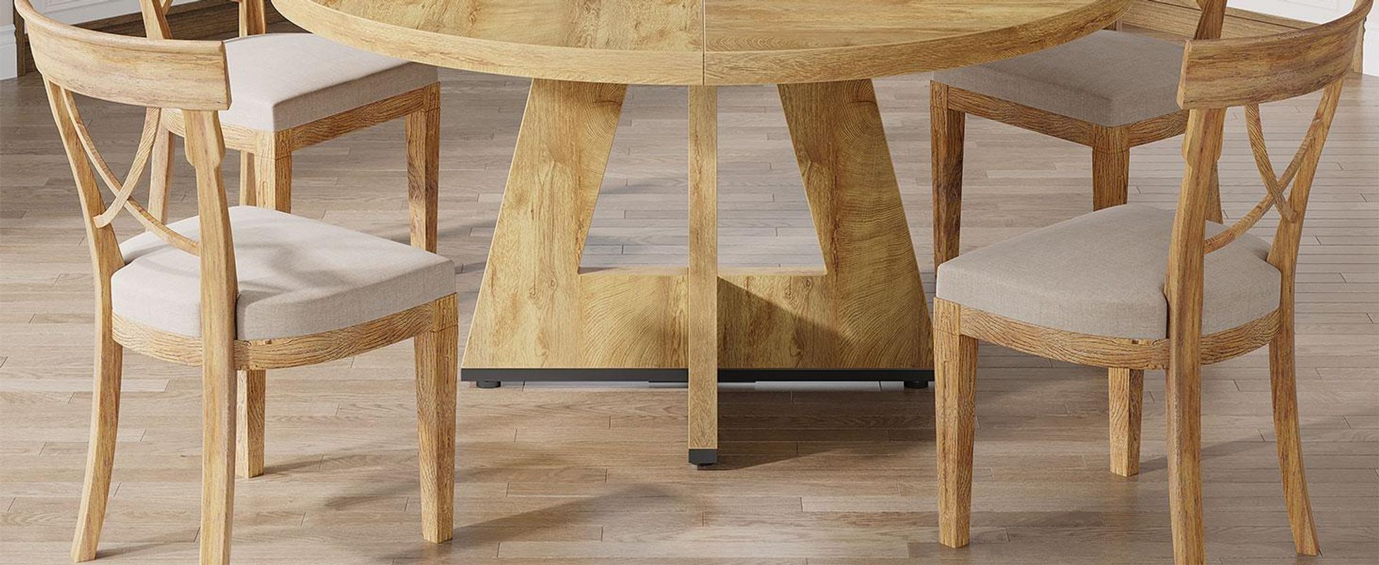 Tribesigns Farmhouse Esstisch, 120 cm Runder Esstisch für 4, Runder Esstisch für Zuhause Esszimmer Wohnzimmer (helles Holz)