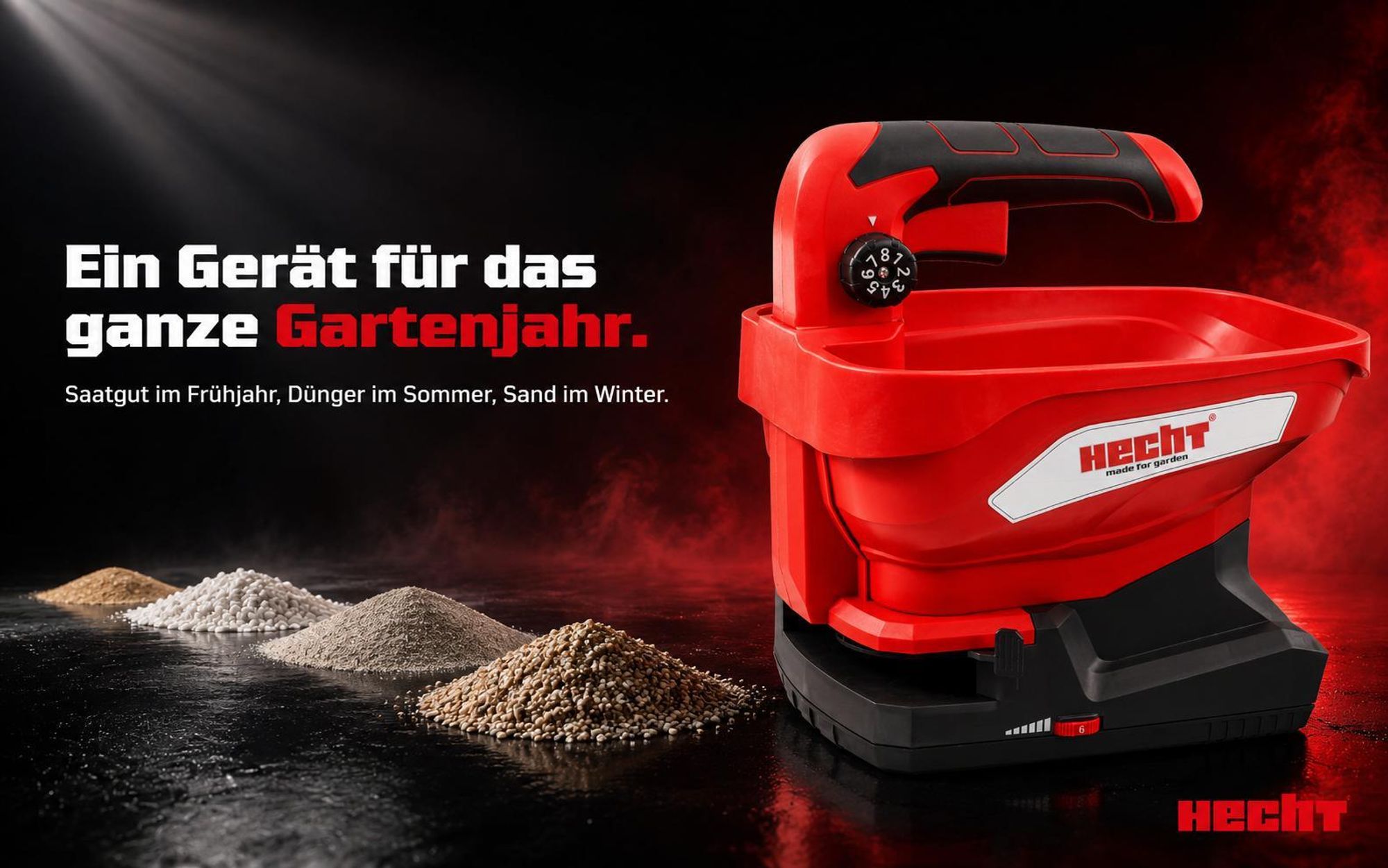 Akku Handstreuer HECHT 207 | 5 m Streubreite | Inkl. 7,2V Akku & USB-C | 3,3 Liter Volumen | Universal Salz Saatgut Sand Dünger Streuer