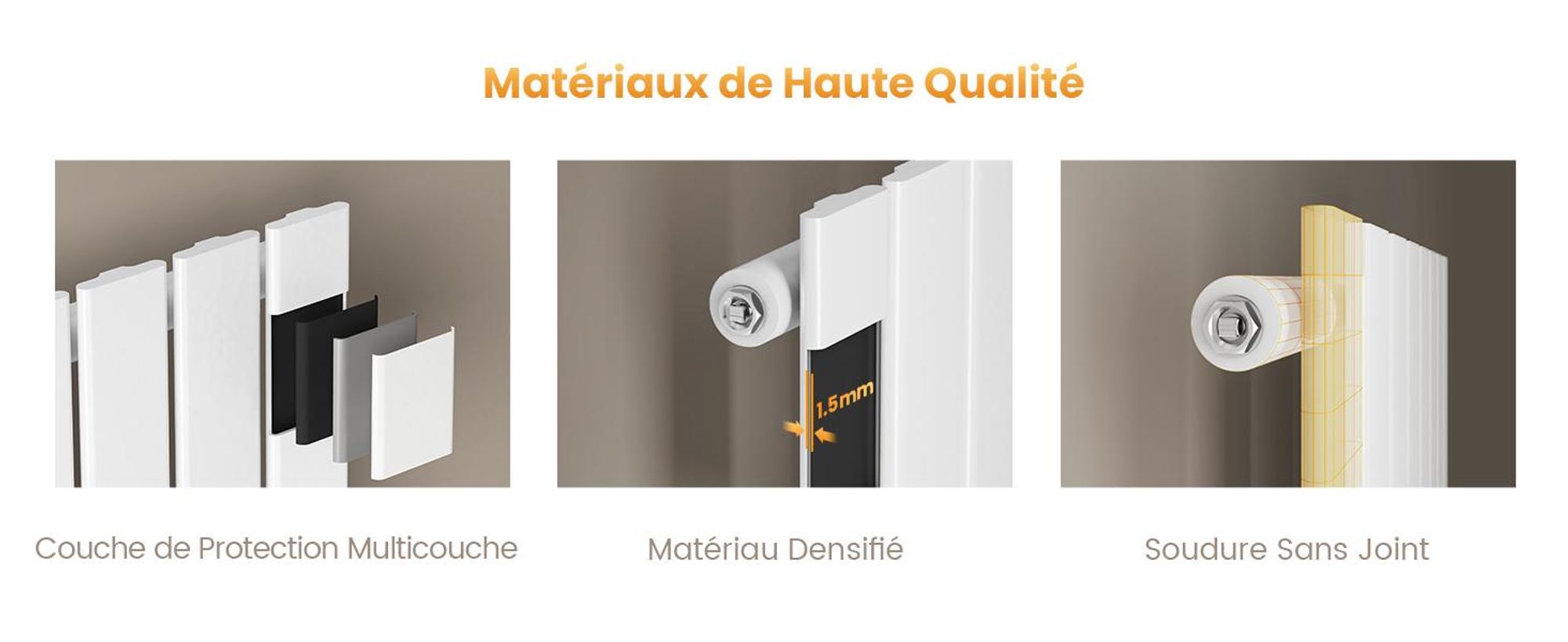 EMKE Radiateur plat Radiateur design Panneau de chauffage Vertical Monocouche Raccord central 160x30cm 501W Blanc sans thermoplongeur