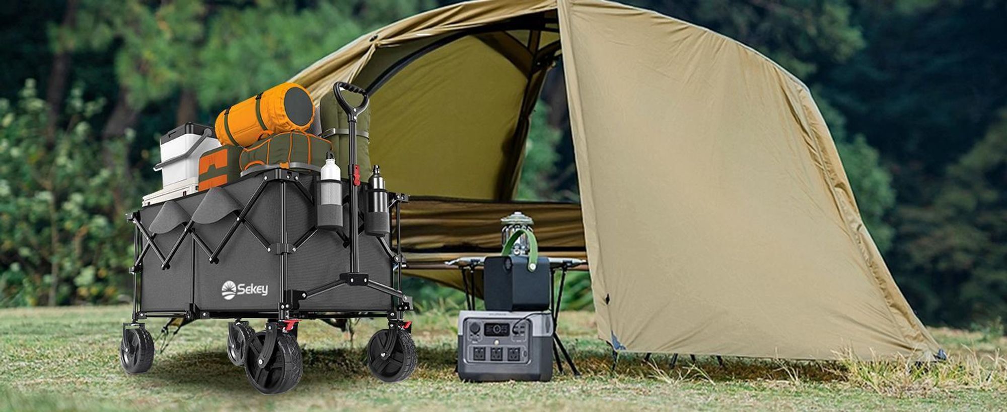 Sekey XXL 200KG Belastbar Bollerwagen Faltbar mit Spanngurte, 20x7,5 cm Extra Breite Reifen, Grau