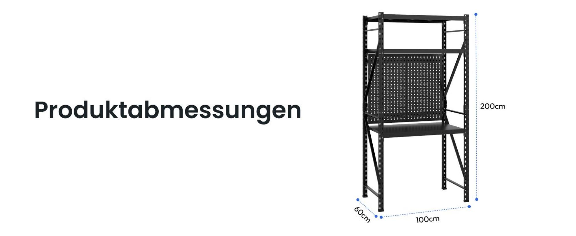 FLEXISPOT Werkbank aus Stahl, Arbeitstisch mit Lochwänden und oberer Ablage, Lagerregal bis 200 kg, für Werkstatt, Lager, Büro und Haushalt (Schwarz)