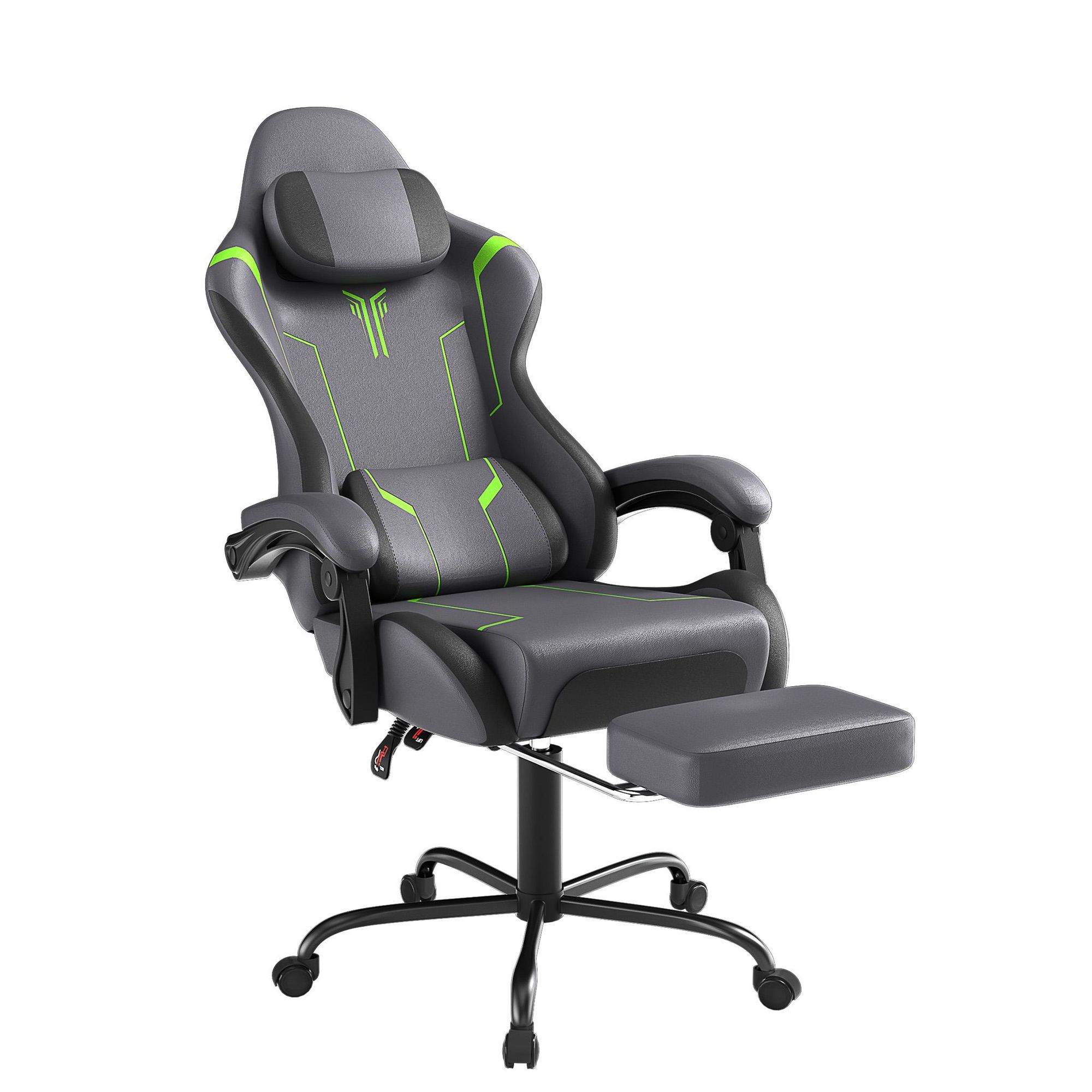 ROSEJANE Ergonomischer Gaming Stuhl mit Massagefunktion & Fußstütze, Verstellbare Rückenlehne 90°-135°, Gaming Sessel mit Kopf- und Lendenkissen, Grün