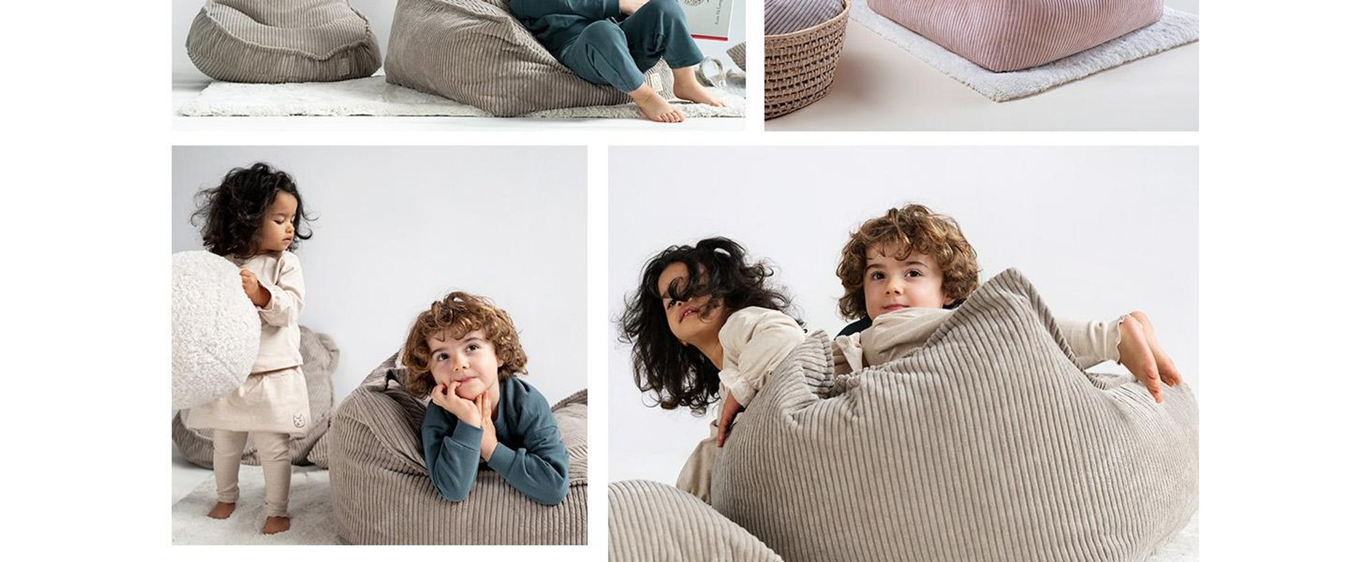MISIOO Sitzsack Pouf für Kinder - Puffy Square - Kindersessel - Samt Pouf aus Cord - Ideal für das Kinderzimmer - Leicht zu Waschen - Blau