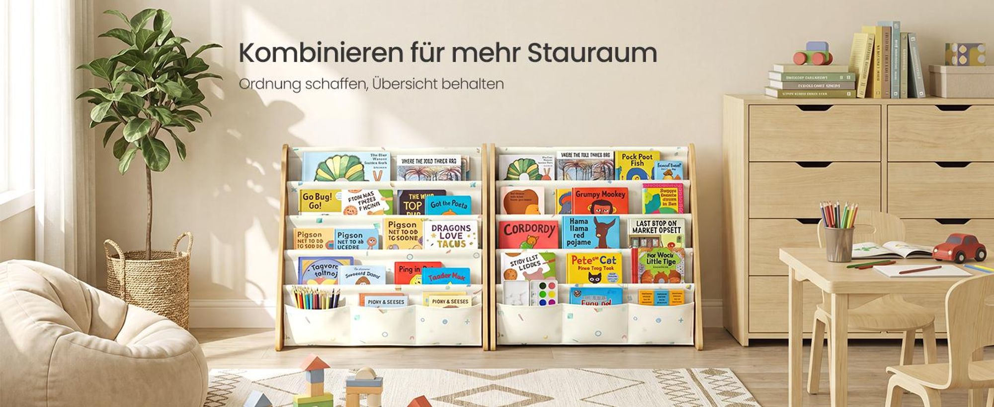 SONGMICS Kinderregal Bücherregal mit 4 Ebenen Sicher und Stabil für Kinderzimmer 62,4 x 25 x 60 cm Buchenbeige