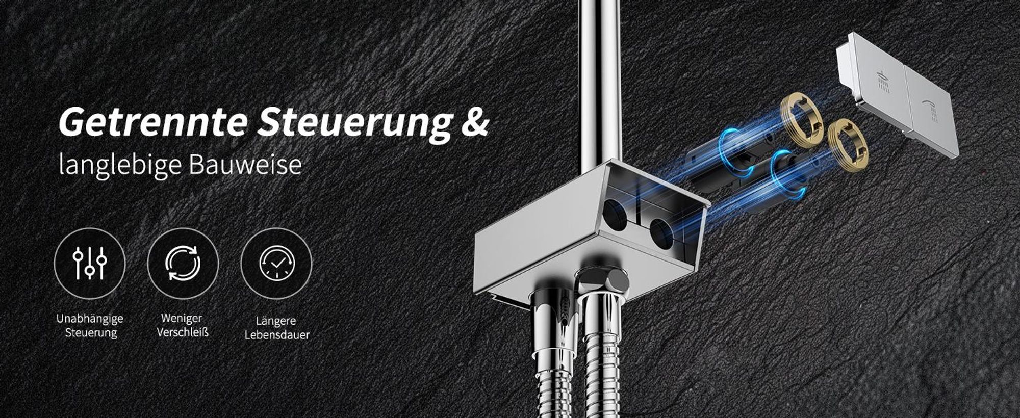 Homelody Duschsystem ohne Armatur, Duschset Duschsäule mit 28*18cm eckige kopfbrause & Handbrause mit Wasserstopp-Taste, 3 Strahlarten, Chrom
