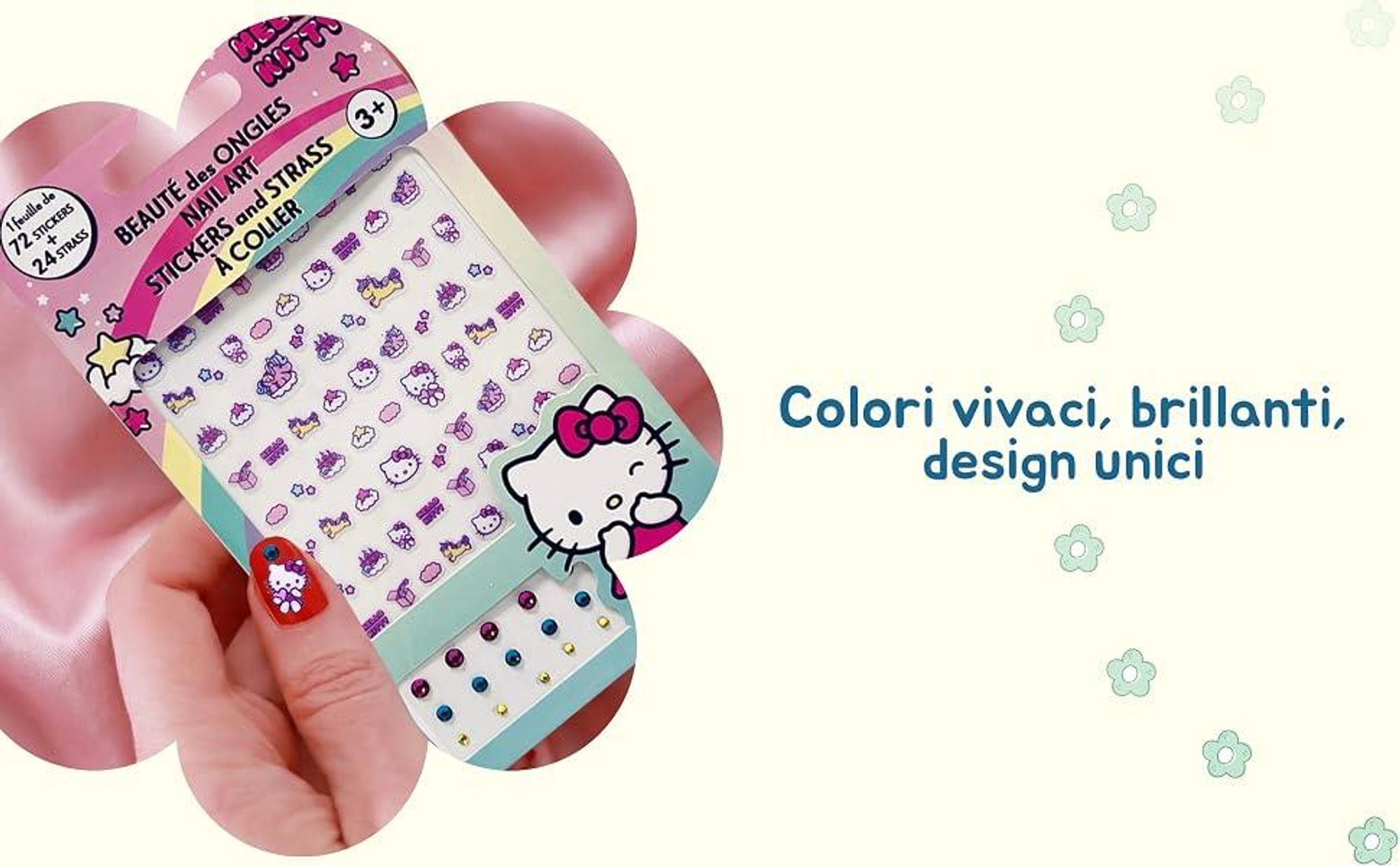 Hello Kitty Nagelsticker Set – 72 Sticker + 24 Steinchen – Offiziell Lizenziert