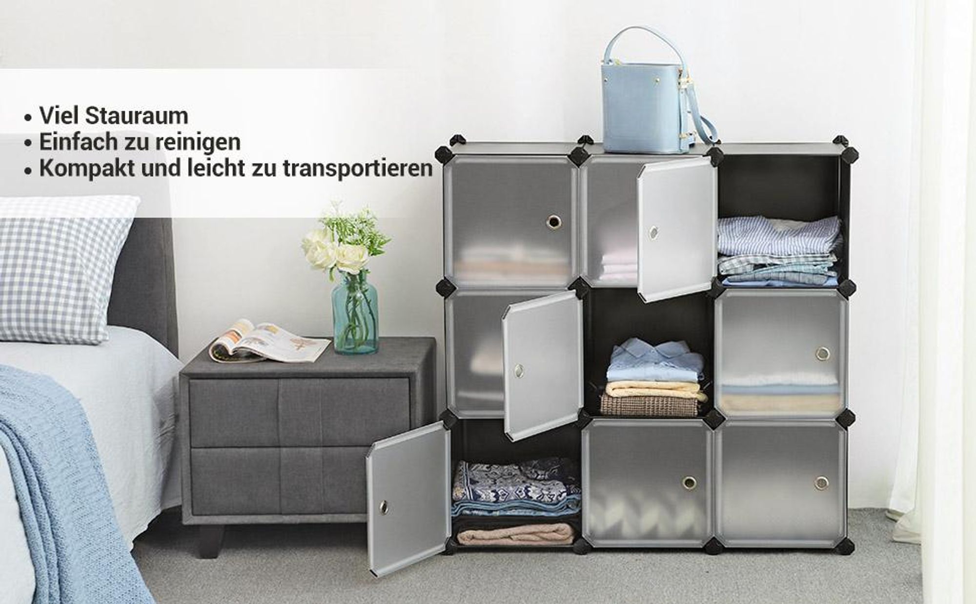 SONGMICS Regalsystem,Schuhregal,Set aus 9 Würfeln, Kleiderschrank aus Kunststoff