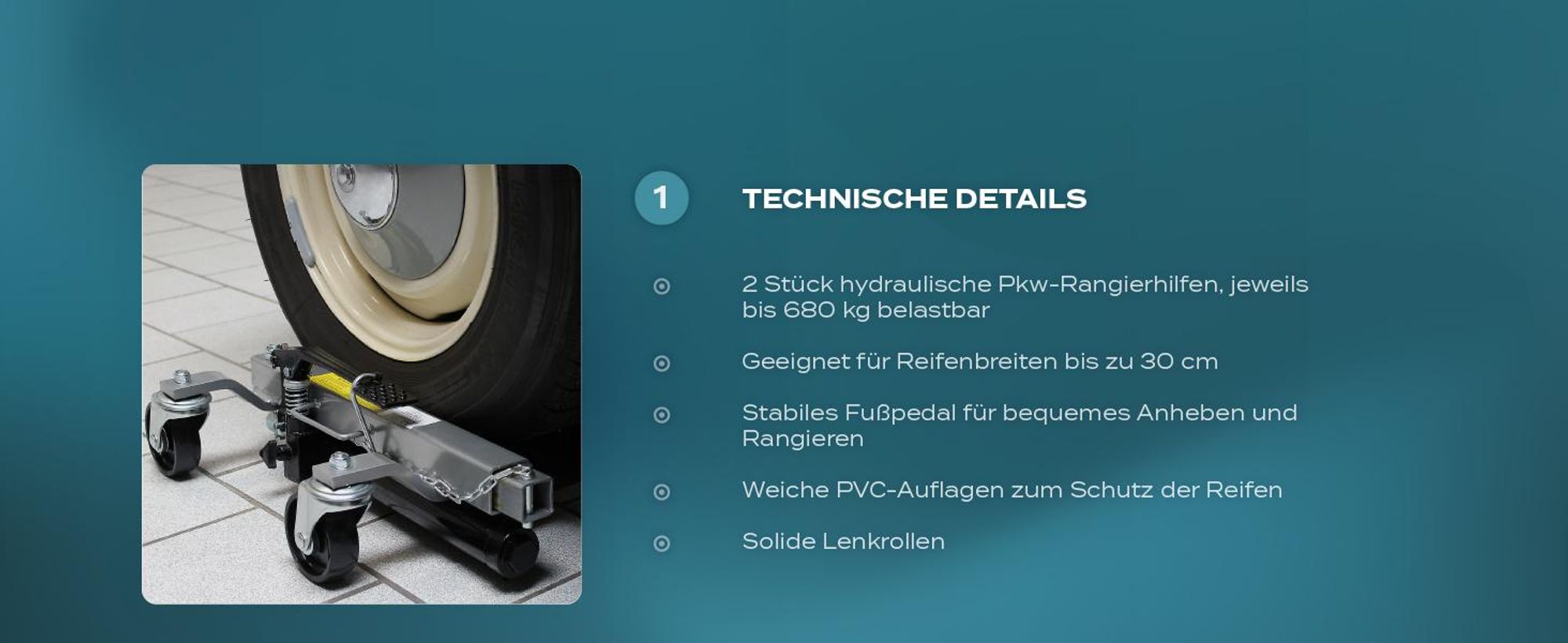 Wiltec PKW Rangierhilfe 2x Wagenheber hydraulisch, 2 Stück Rangierwagenheber je 680 kg Tragkraft, Autoheber bis 30 cm Reifenbreite