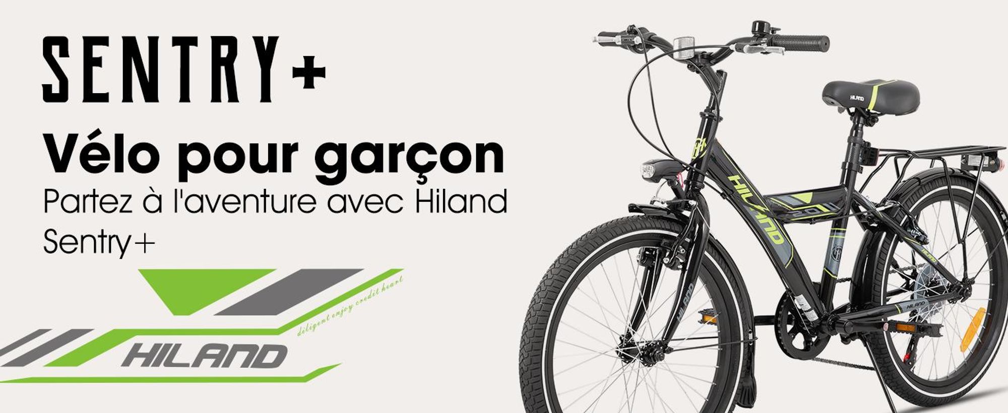 Vélo tout-terrain pour enfants HILAND Rocket 20 pouces, VTT pour garçons avec dérailleur Shimano à 6 vitesses, éclairage et porte-bagages, noir