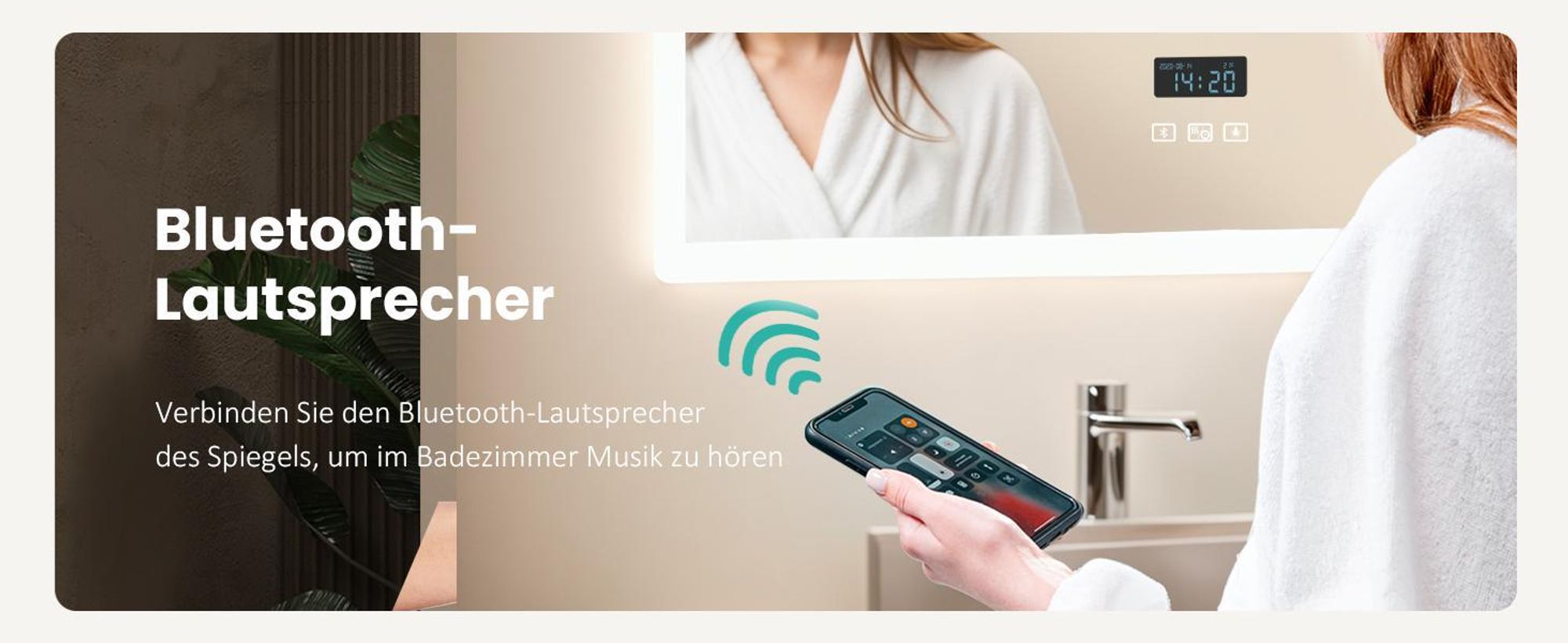 EMKE Badspiegel mit 3X Vergrößerung Touchschalter 3 Lichtfarben Dimmbar Antibeschlag Uhr Bluetooth 80X60cm