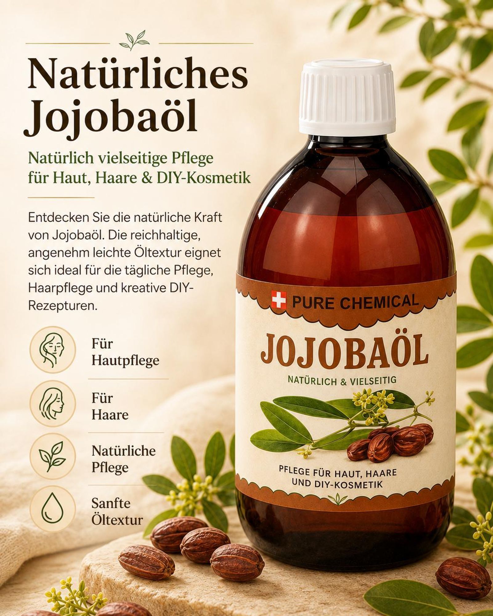 PURE CHEMICAL | Jojobaöl | kaltgepresst | unraffiniert | 500 ml