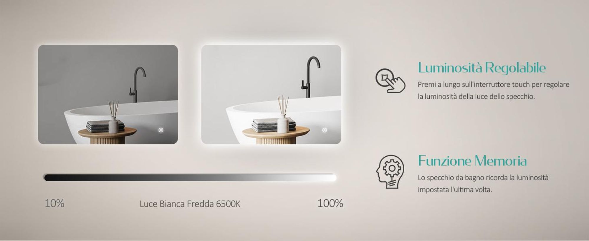 EMKE Specchio da bagno a LED 100x60cm Specchio da bagno con illuminazione Specchio illuminato bianco freddo Specchio da parete con interruttore a sfioramento Specchio per il trucco