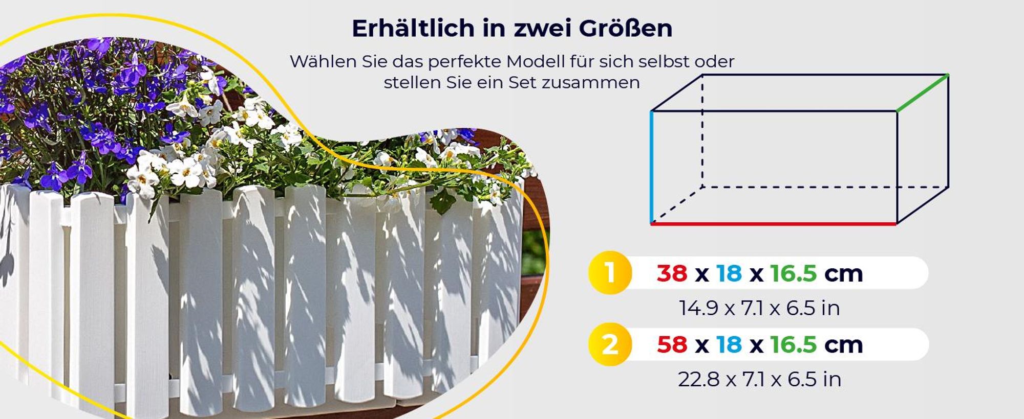 KADAX Blumenkasten mit halterung "Glifada", Blumentopf, Pflanzkübel im Landhausstil, mit Gummikorken, 40 cm, Weiß