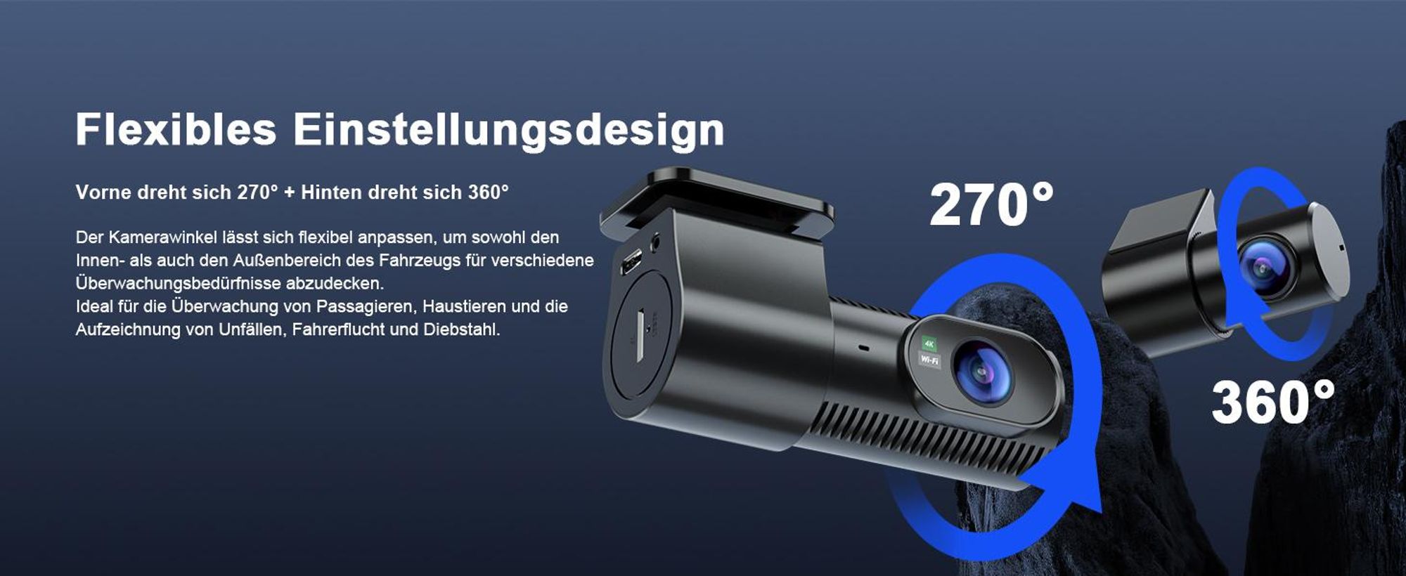 dashcam auto vorne und hinten 4K+1080P, Wi-Fi/APP Mini Dual Auto Kamera, 64GB,Parküberwachung, 170°Weitwinkel
