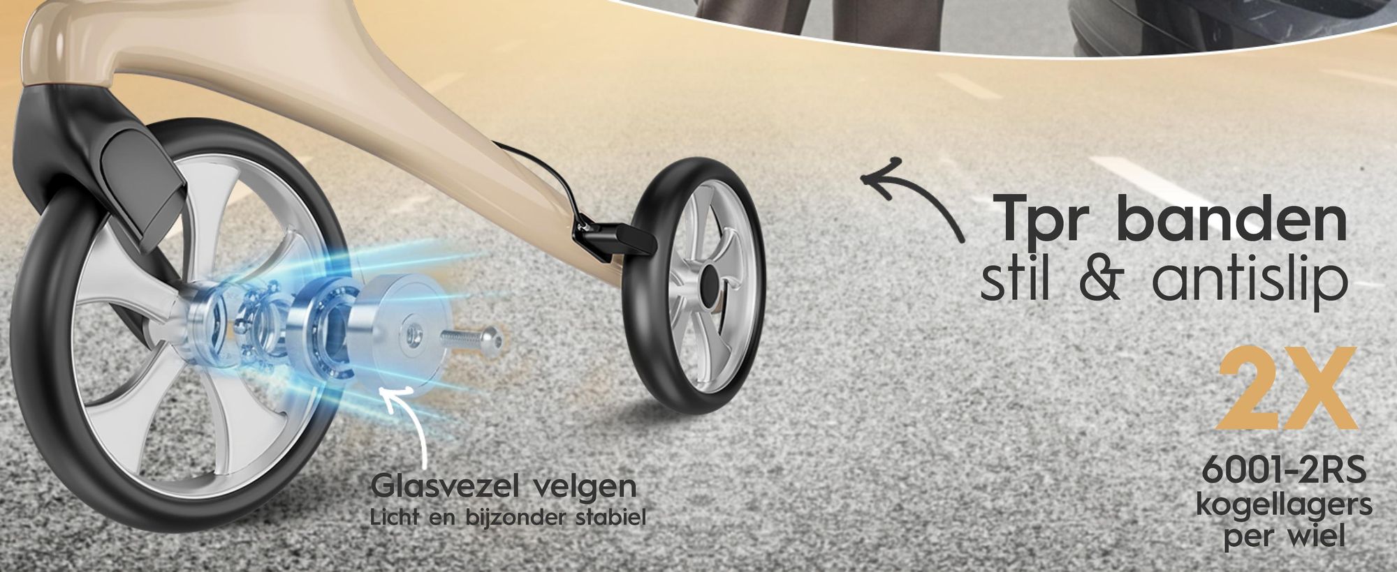 ELONEO Carbon rolstoel, inklapbaar en lichtgewicht, met zitplaats, lichtgewicht reiskruk, ultralicht, crème - maat M