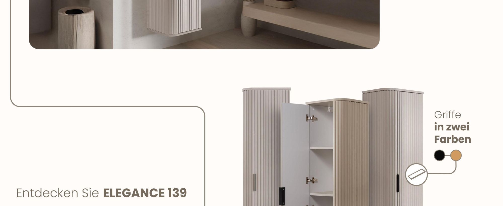 Hochschrank 139 cm - Beige, Kaschmir-Töne - Badmöbel, Badezimmermöbel
