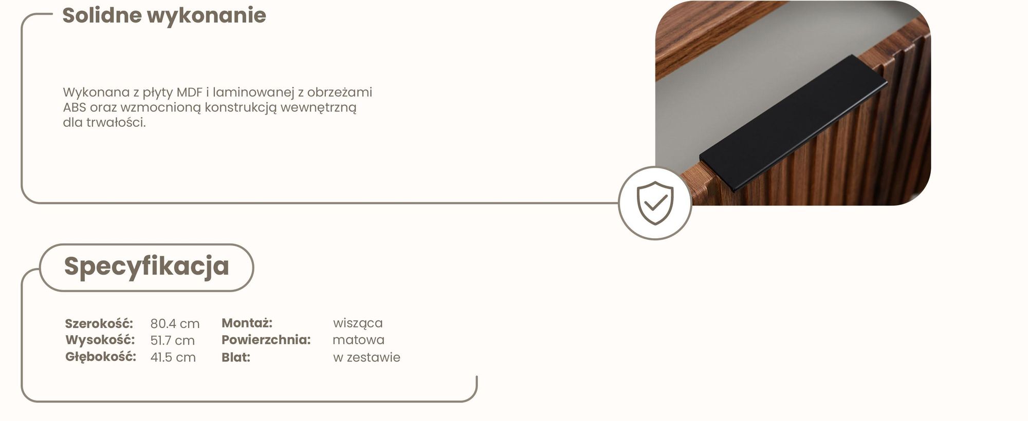 Szafka Pod Umywalkę 80 Cm Wisząca Orzech Dąb