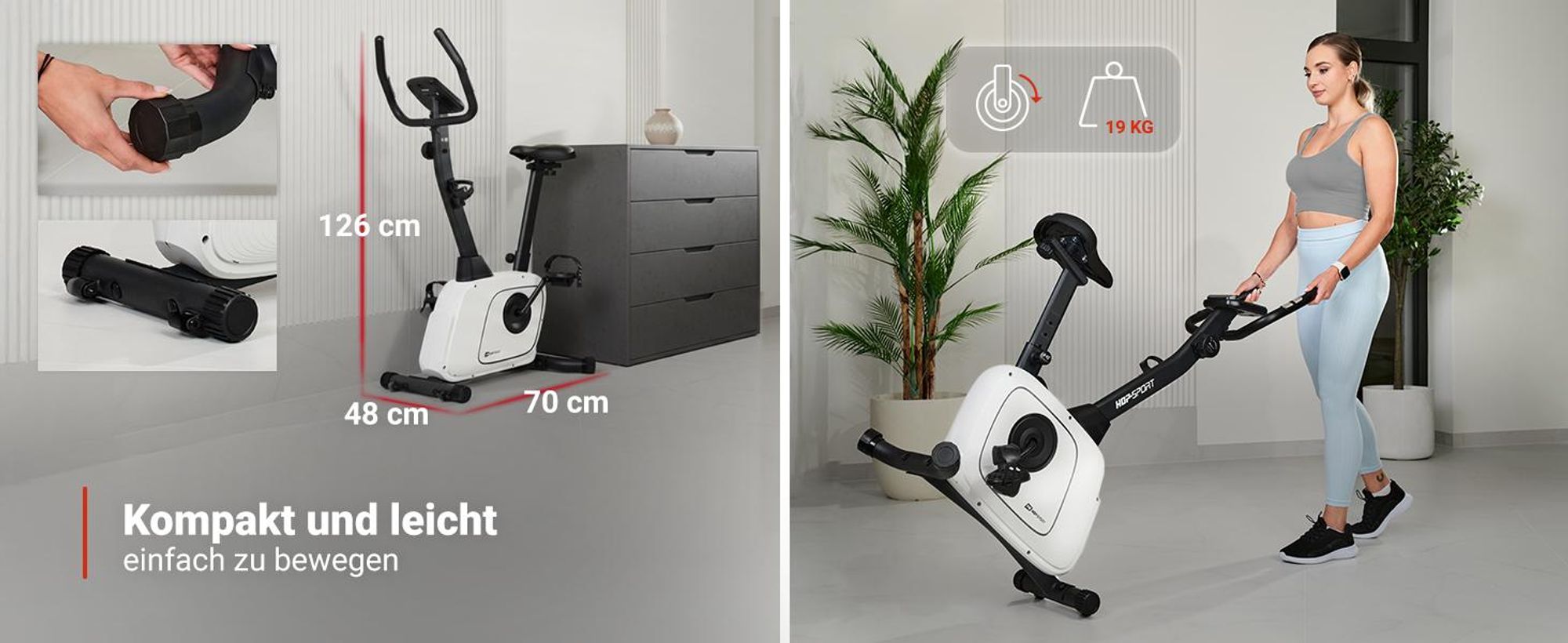 Hop-Sport Heimtrainer HS-3000H Hometrainer Fahrrad mit Magnetwiderstand, LCD-Display, Bluetooth & Kinomap, Pulsmessung, bis 120 kg belastbar, Grau