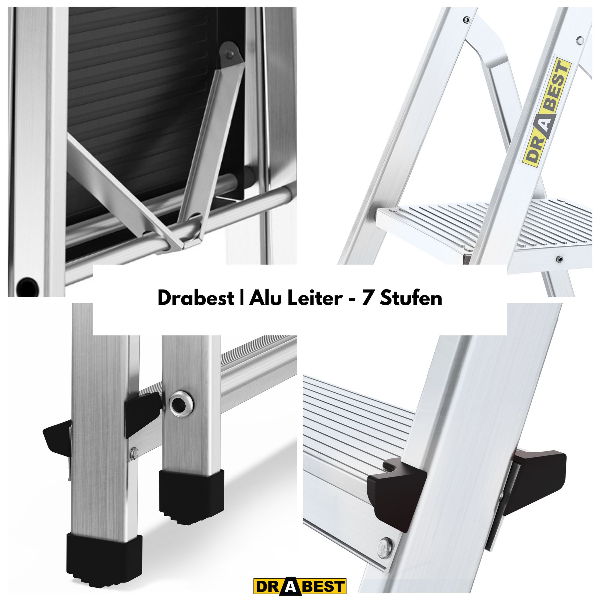 DRABEST, Leitern, Klappleitern, Aluminiumleitern, trittleiter, 7 stufen leiter