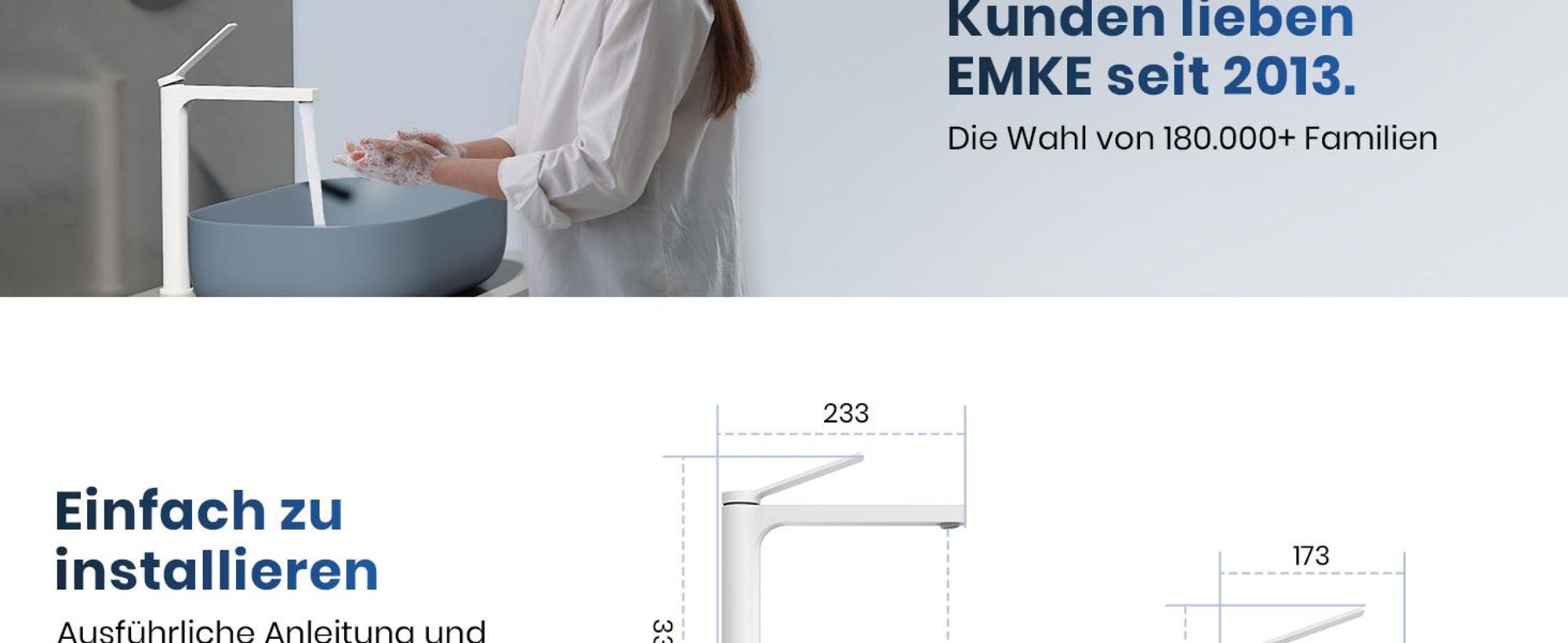 EMKE Wasserhahn Bad Weiß Matt 335x233x46mm, Messing, Keramikkartusche, Badarmatur, Mischbatterie Waschbecken-Armatur, Waschtischarmatur
