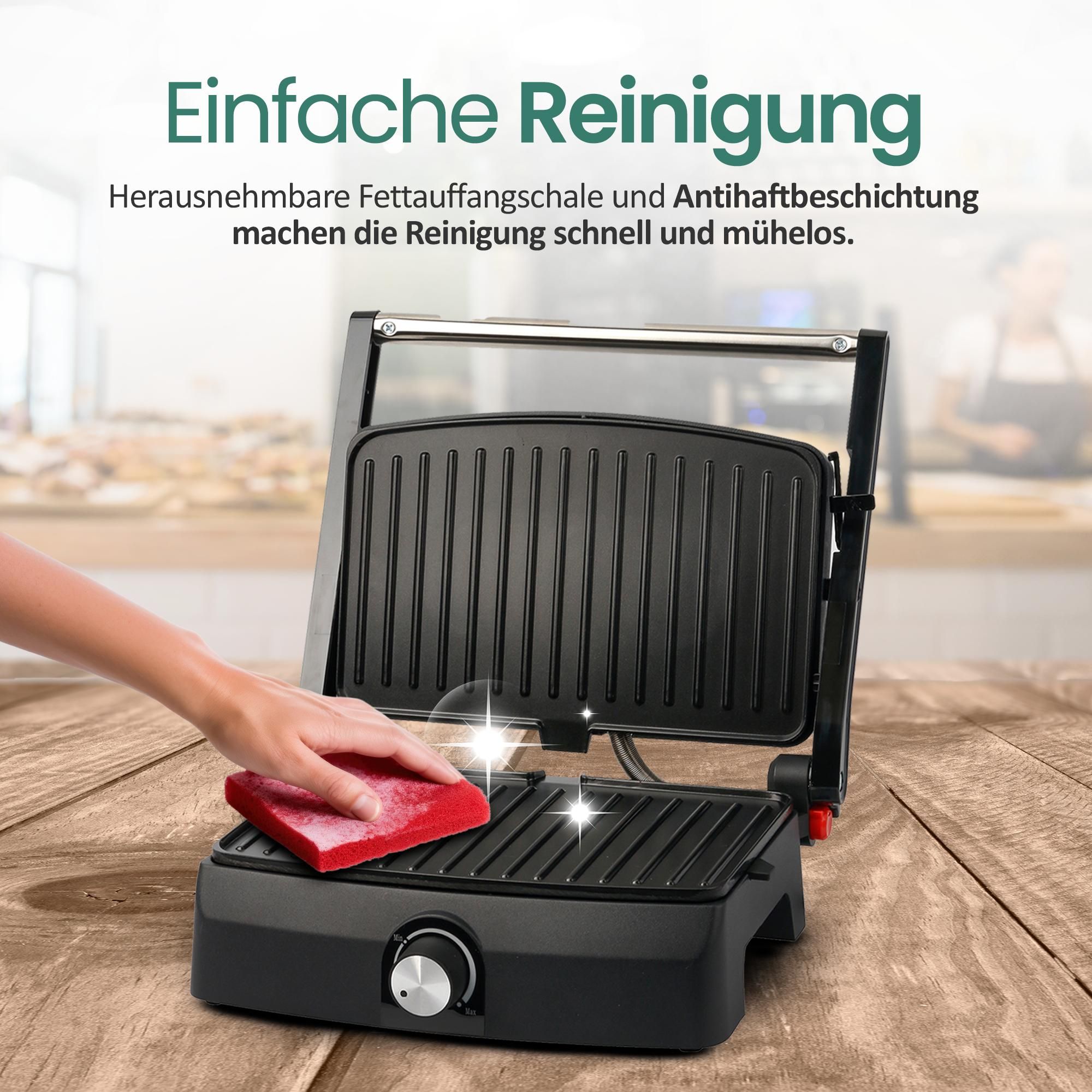 Emerio Kontaktgrill – Sandwichmaker – Grillfläche 23 × 14,5 cm – Panini-Grill – Kontaktgrill CG-130861 – Edelstahl / Schwarz