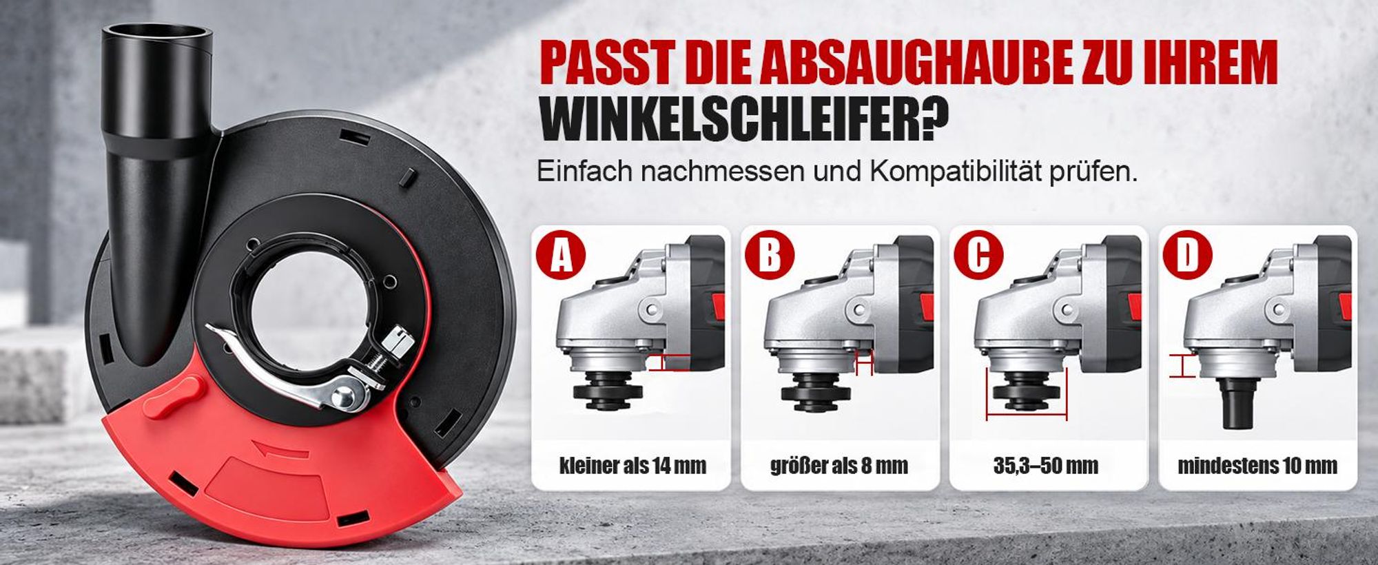 Staubschutz mit 3×125 mm Diamant-Schleiftopf & 4 Adapterring 35,3–50 mm Absaugaufsatz Absaughaube für Winkelschleifer Betonschleifer Betonfräse