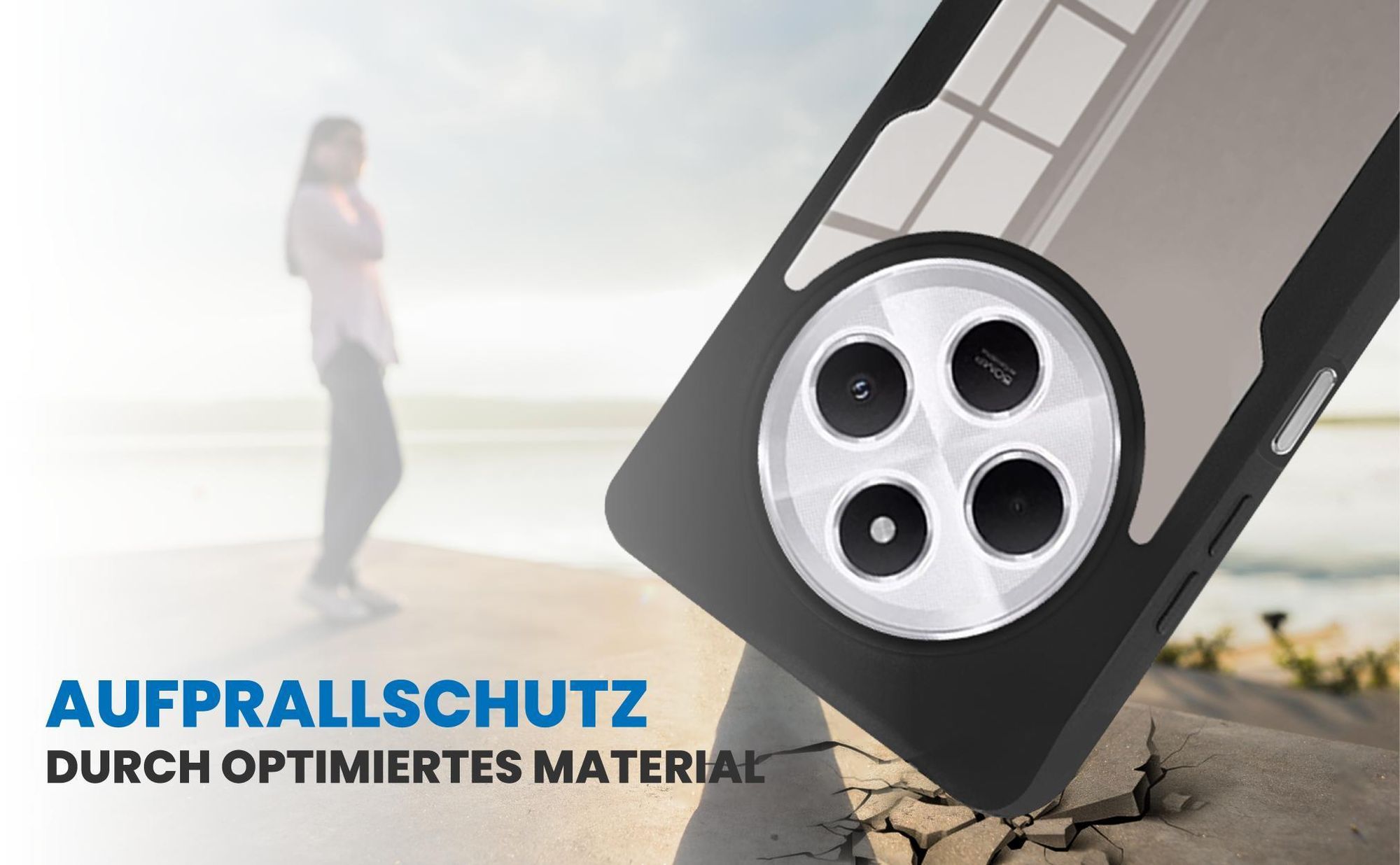 Schwarzes Front Back Cover für Xiaomi Redmi 14C mit Aufprallschutz