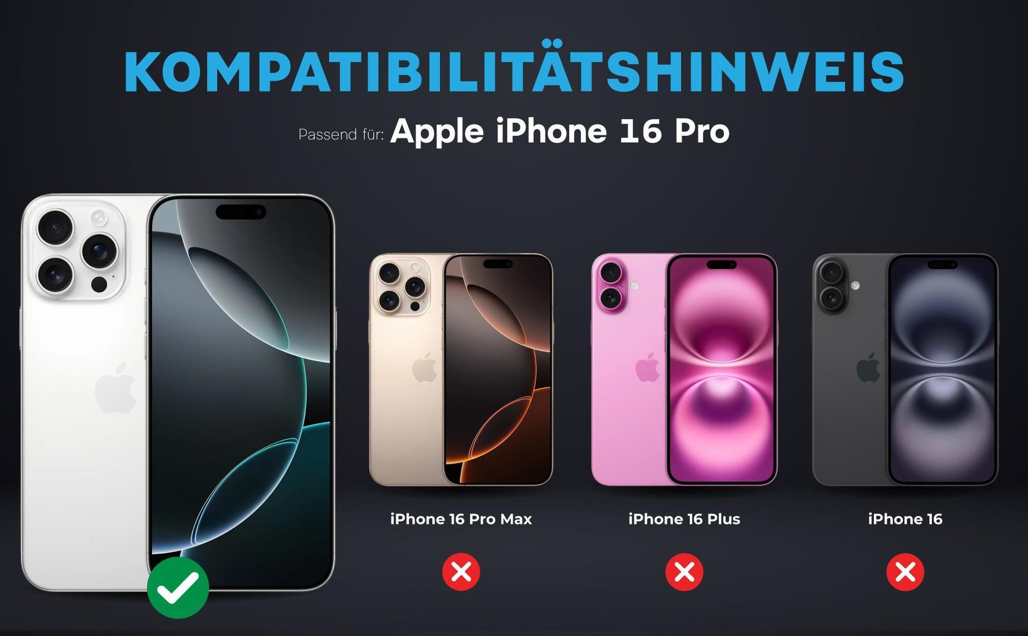 Kompatibilitätshinweise Kameraglas für Apple iPhone 16 Pro