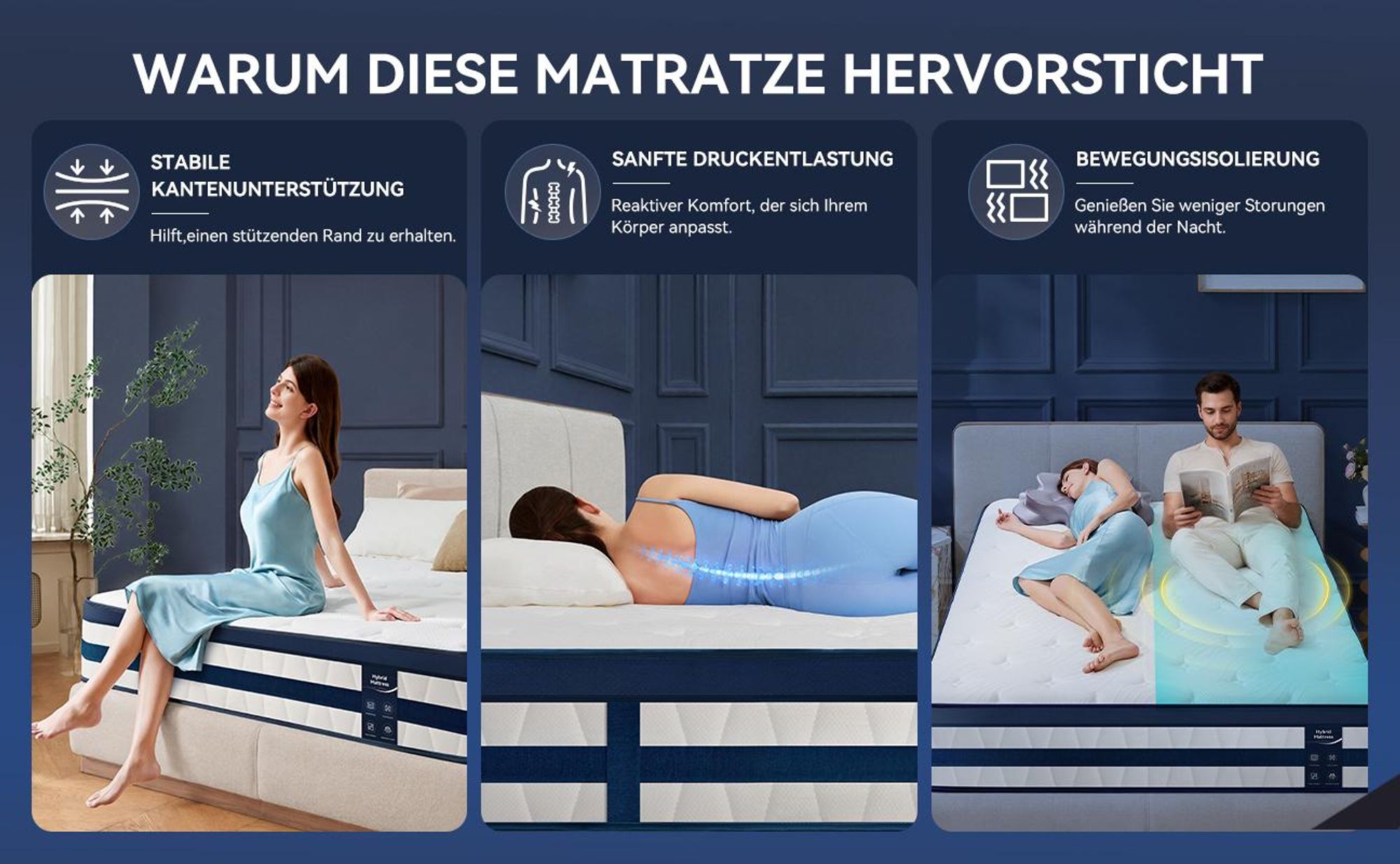 Matratze 90x200 26cm Integrierter Topper Matratze 7 zonen Taschenfederkernmatratze H3/H4