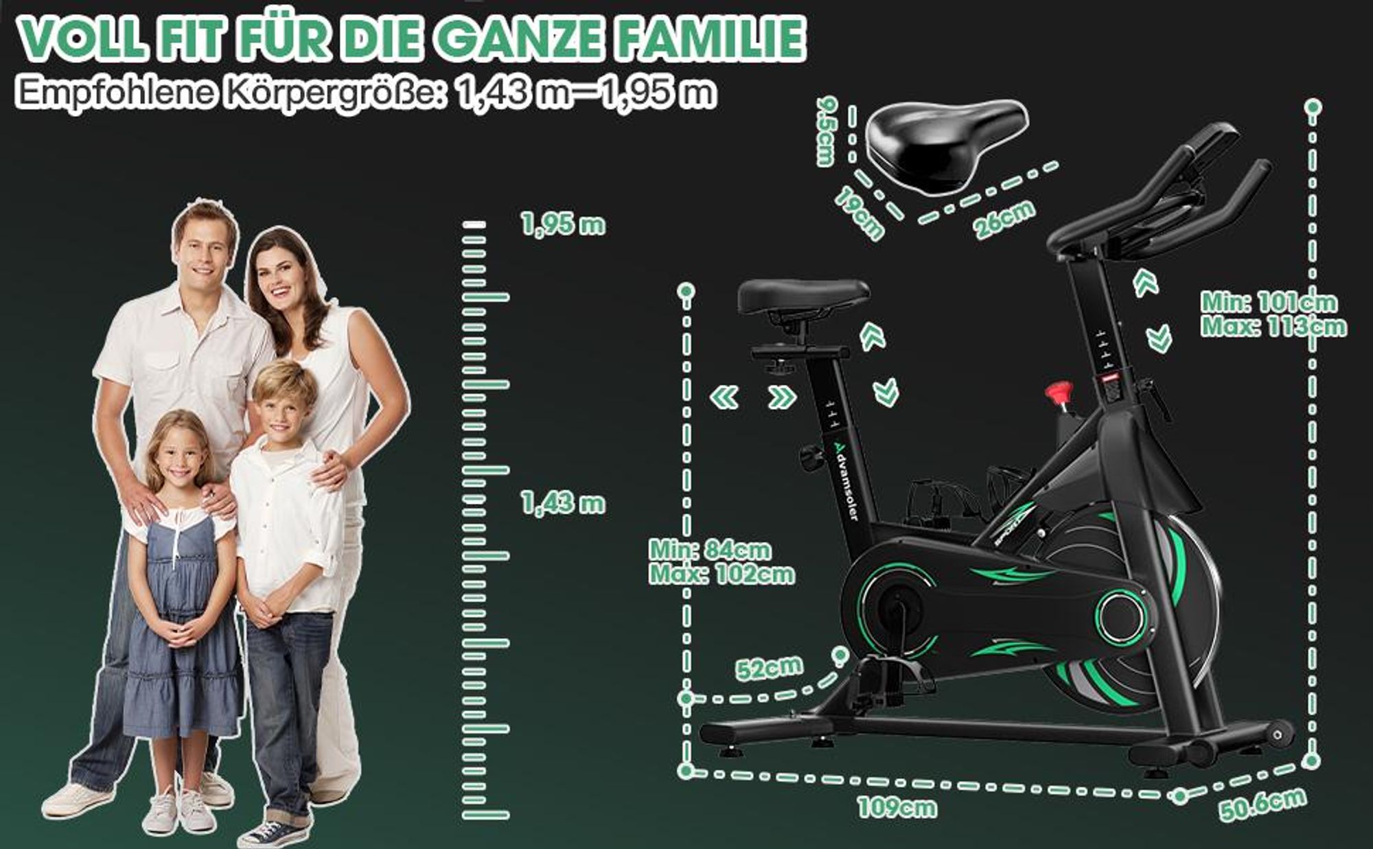 Heimtrainer Fahrrad mit App, Advamsoler Leises Hometrainer Fahrrad mit Magnetwiderstand, LCD Display & Tablet-Halter für Zuhause, Bis 160KG