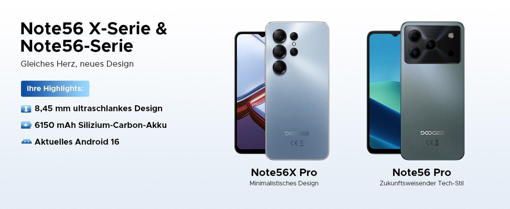 DOOGEE Note56X Pro Smartphone Handy, Android 16, 6,56" 90Hz, 6150mAh Akku, 32GB+128GB, 4G, 13MP, NFC, Fingerabdruck, OTG, ohne Vertrag