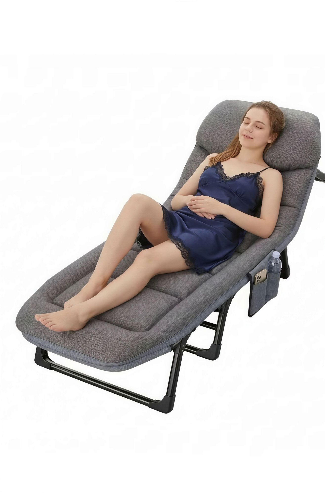 Skládací zahradní lehátko s tlustou matrací, relaxační křeslo, polohovatelné