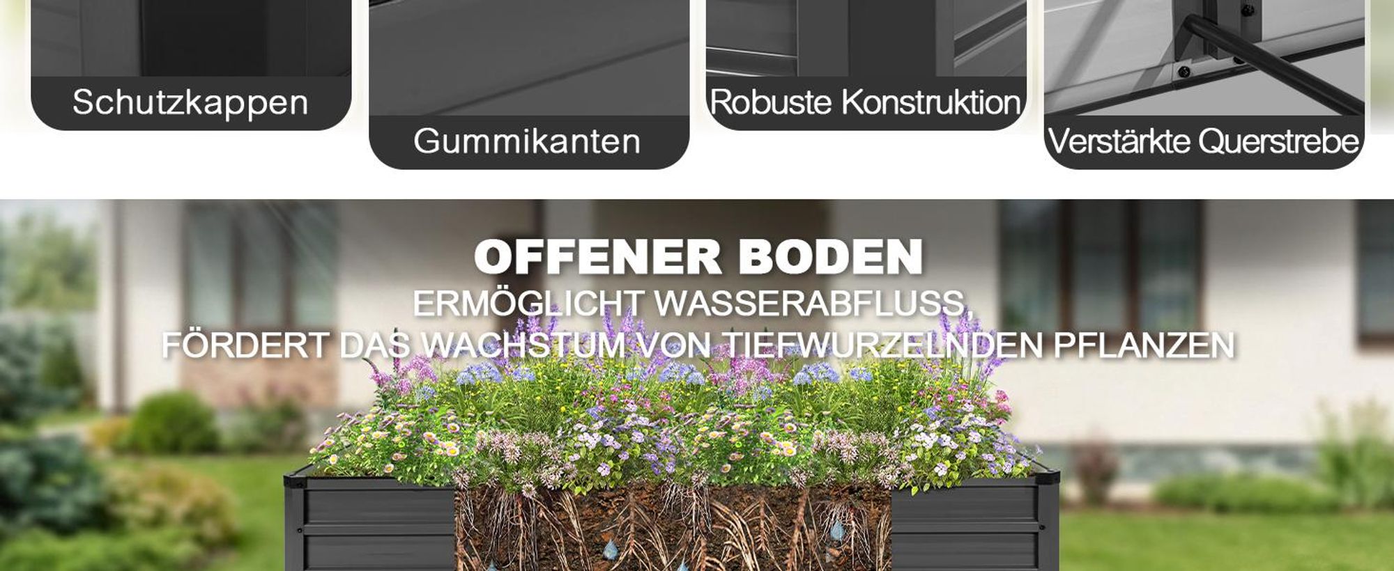 180x90x30 cm Rechteckiges Verzinktes Hochbeet, Dunkelgrau