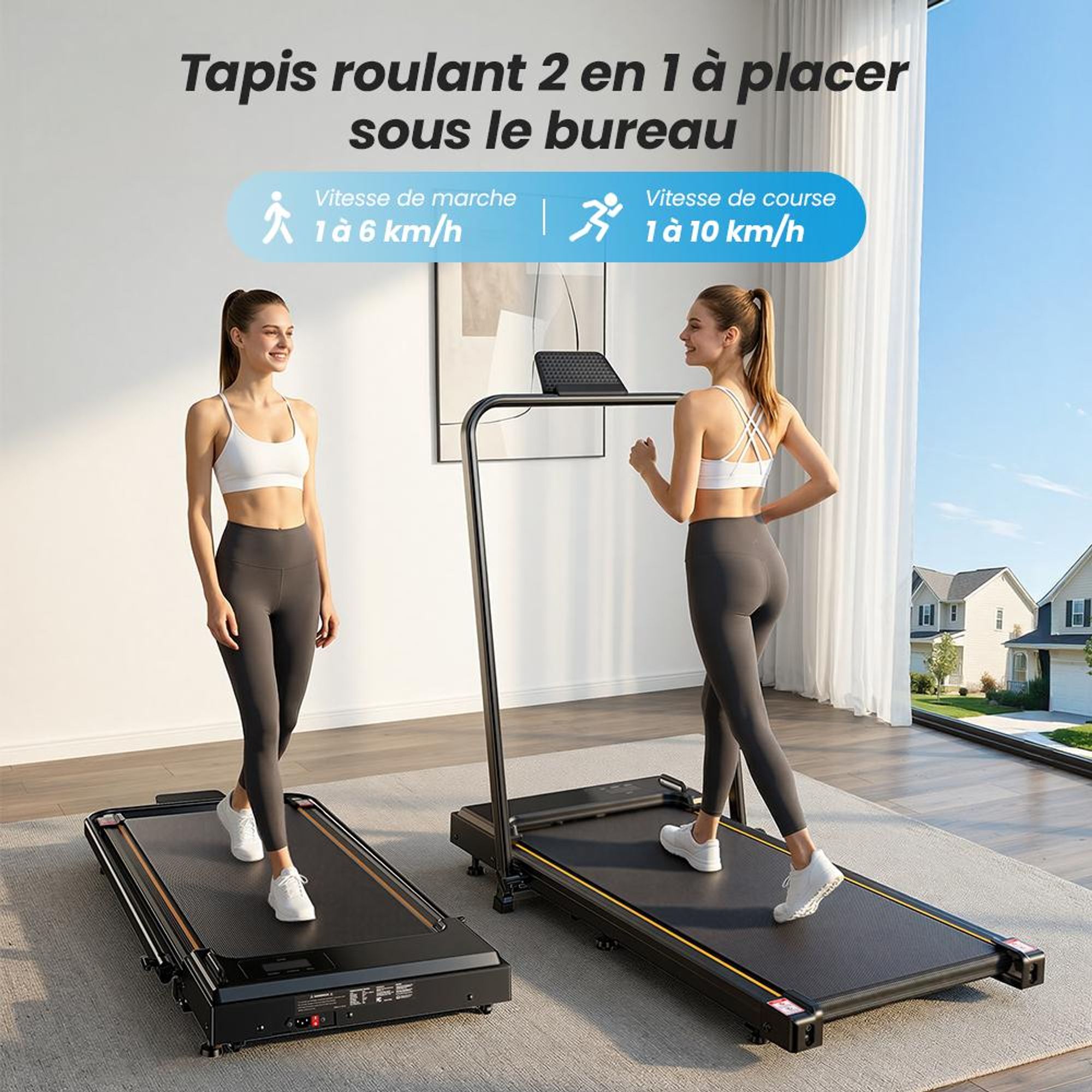 FT41 Tapis roulant 2-en-1,2.5HP, 1-10 km/h, 0-12% inclinaison manuelle, <40 dB,8 amortisseurs en silicone