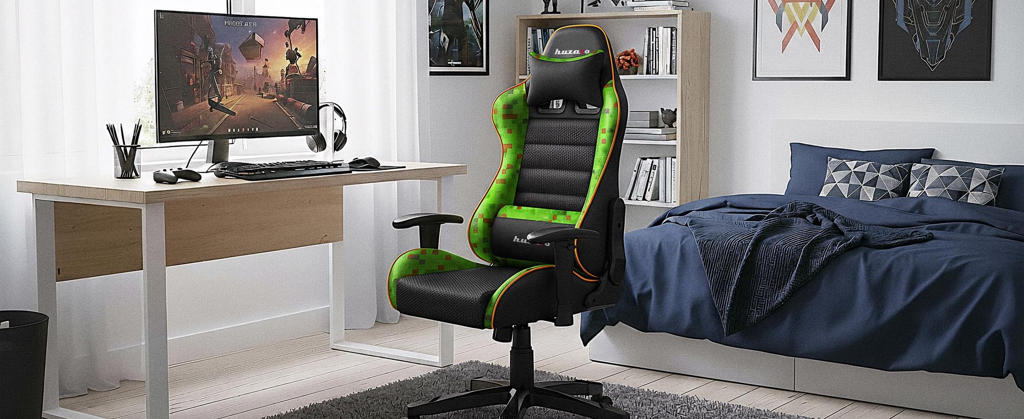 Huzaro Kinder Schreibtischstuhl Ranger 6.0 Gaming Stuhl Racing Sessel Bürostuhl Drehstuhl Gamer bis 130 kg mesh Pixel