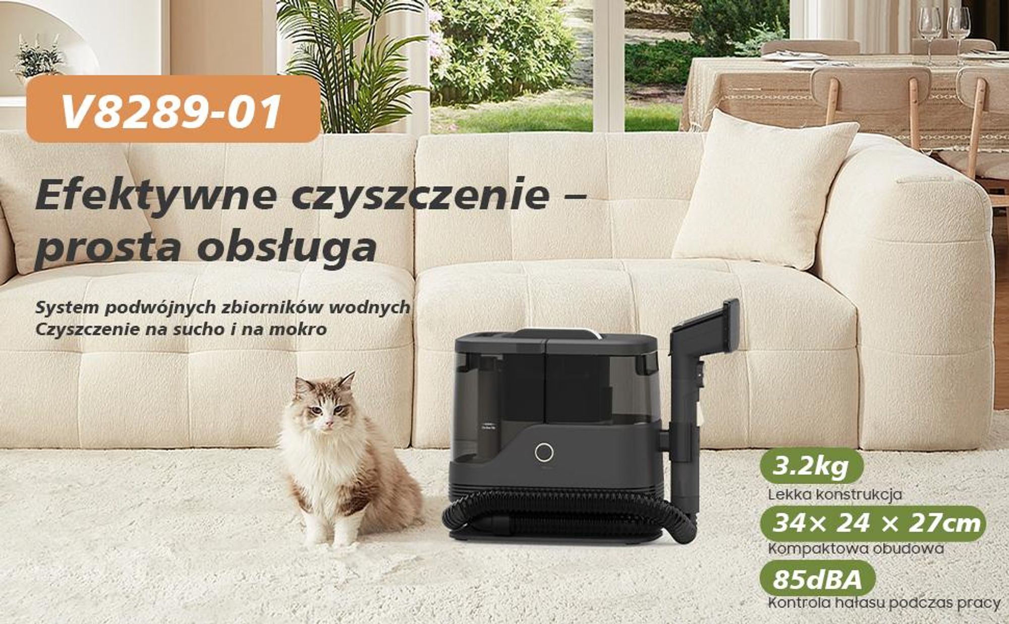 Odkurzacz do tapicerki i dywanów – 400W odkurzacz piorący z siłą ssania 13 kPa, przenośny, do sofy, dywanu i samochodu