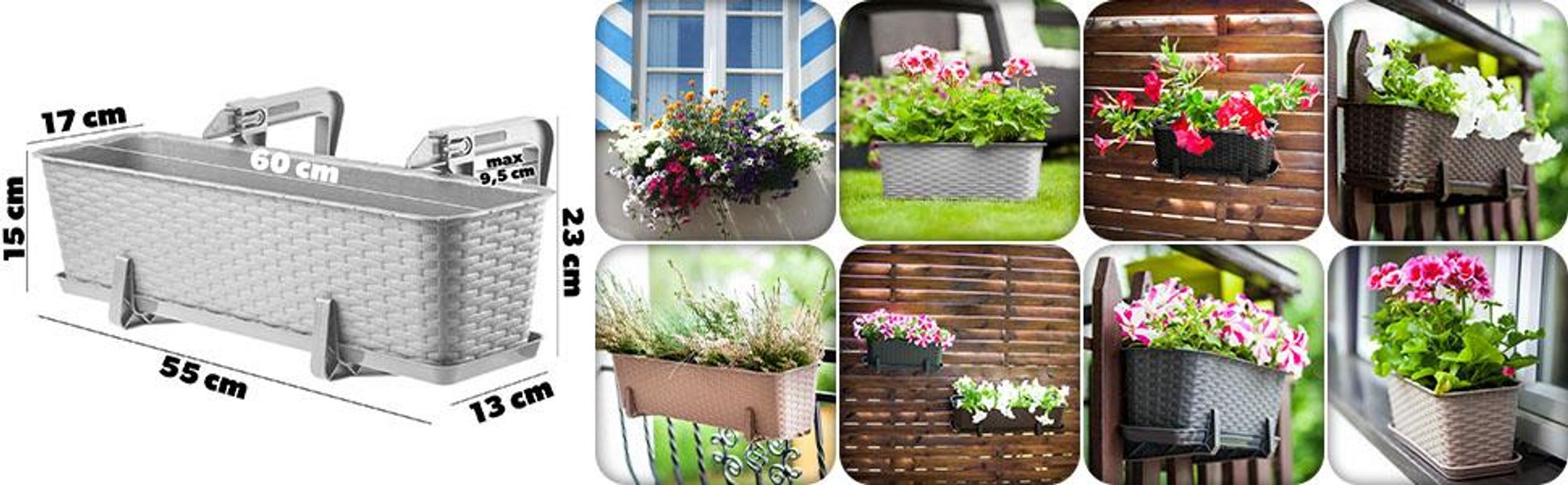KADAX Blumentopf "Castro", Topf mit Griffen, 60cm, Hellgrau , 3 Stück