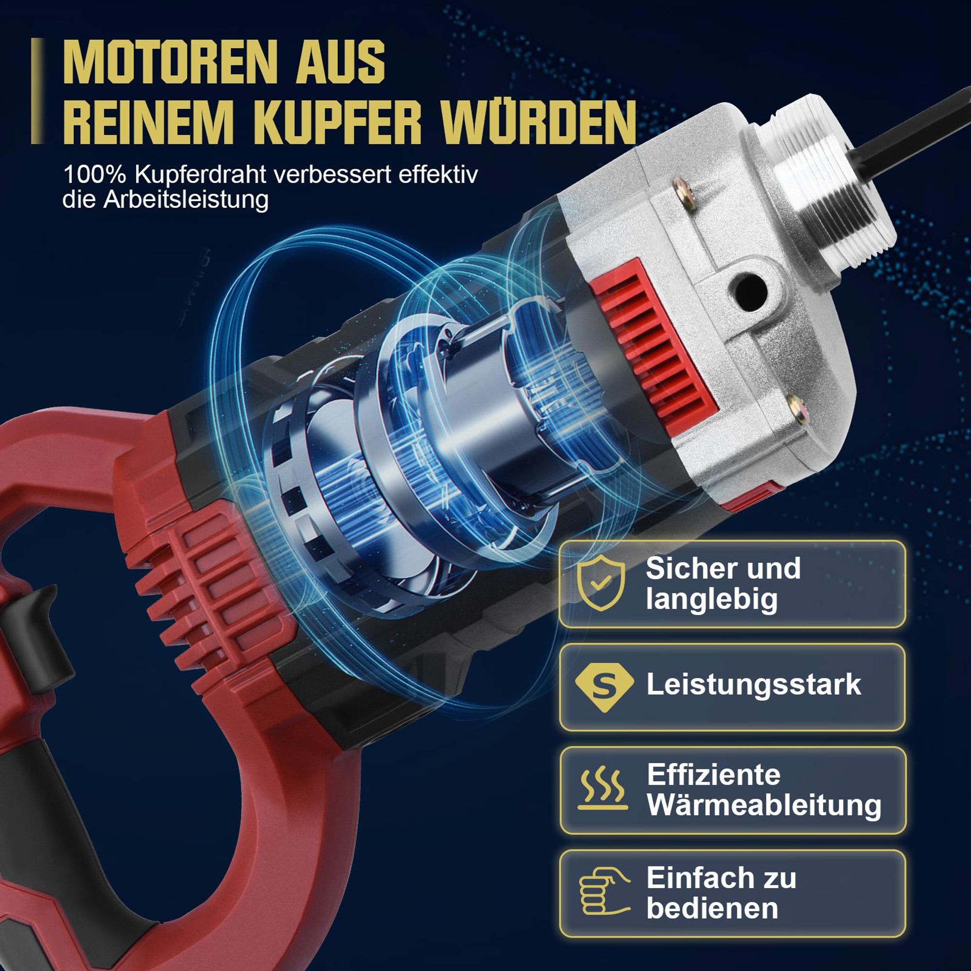 Betonrüttler 1800W mit 2m SCHLAUCHLÄNGE, Elektro Betonverdichter, 35 mm Flaschenrüttler, Rührwellendrehzahl 6000 U/min, Beton Rüttelflasche