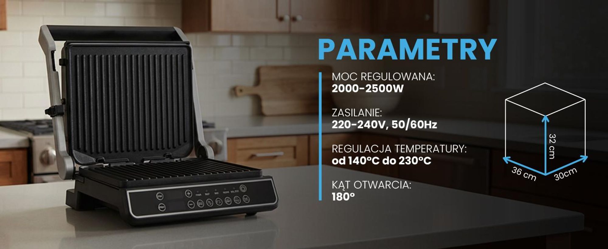Grill kontaktowy z tacką ociekową z dużą powierzchnią opiekania