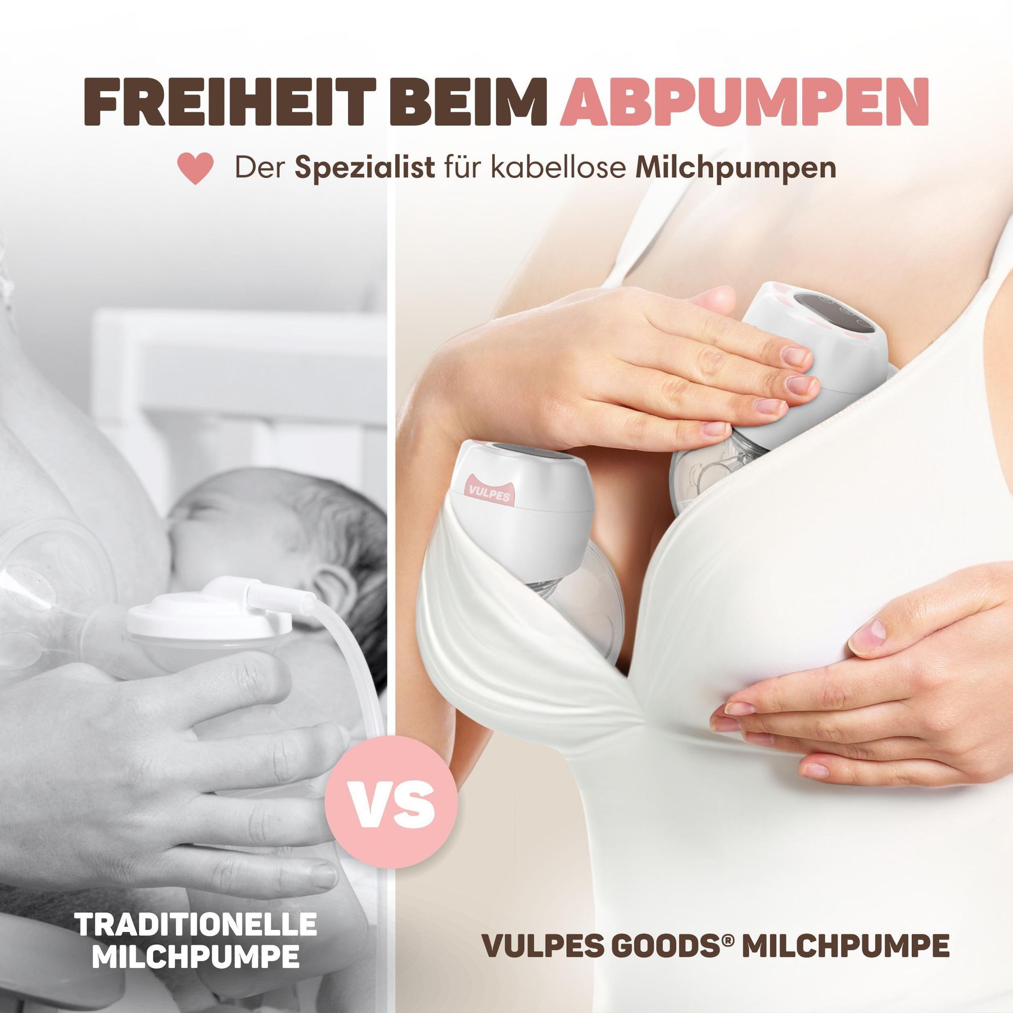 Vulpes Goods Einzelne Milchpumpe, Milchpumpe Elektrisch Tragbar mit 3 Modi und 27 Leistung, 19mm/21mm/24mm/26mm Flansch, Stillpumpe, wiederaufladbare Milchpumpe, Inkl. 30 Muttermilch-Aufbewahrungsbeutel, 1 Stück