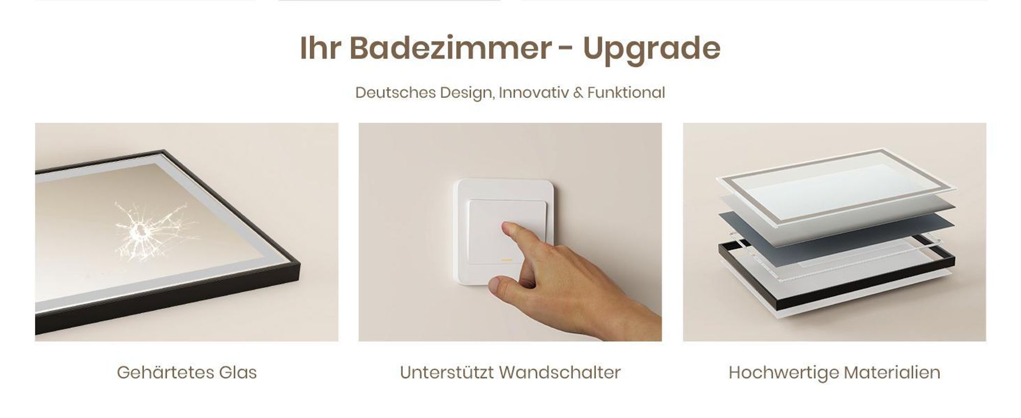 EMKE Badspiegel LED Spiegel 50x70cm Badezimmerspiegel Lichtspiegel mit Schwarz Rahmen Touch-Schalter, Beschlagfrei und Uhr Funktions