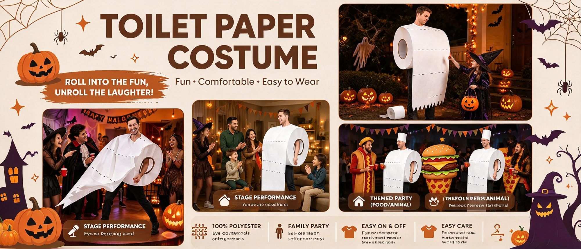 Juksun Klopapier Kostüm Toilettenpapier weiß Einheitsgröße 165-185cm für Halloween und Mottoparty Rollenspiel