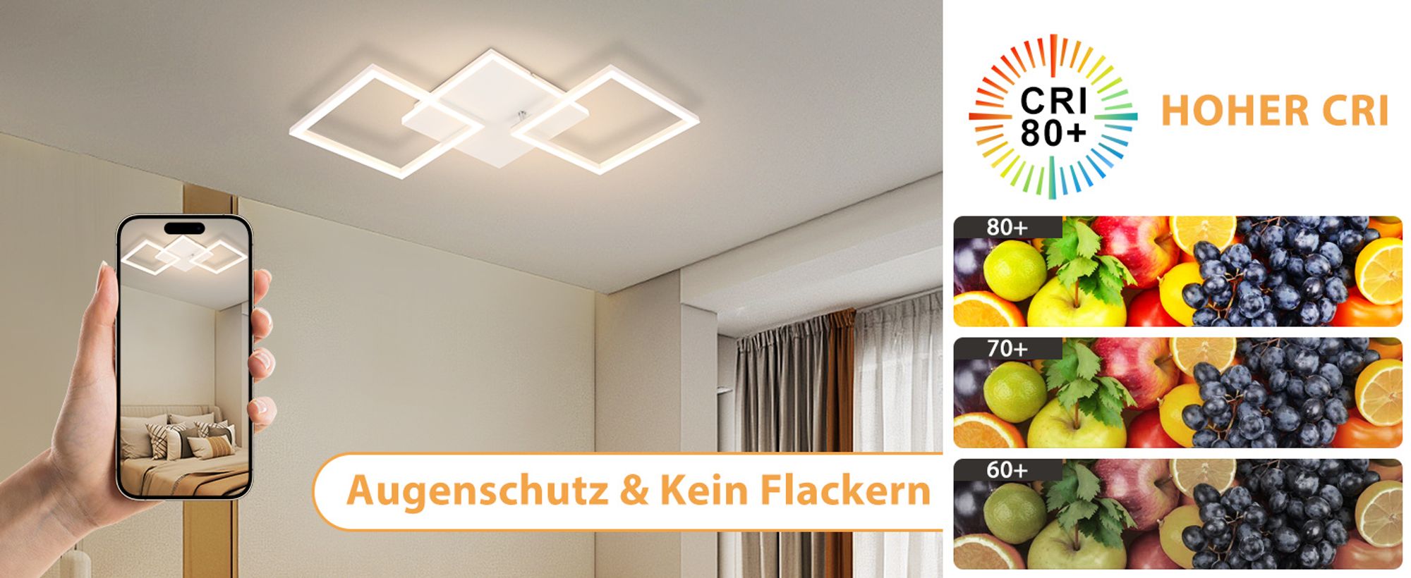 ZMH Deckenleuchte LED Deckenlampe Schlafzimmer 32W Küchenlampe Dimmbar Wohnzimmerlampe mit Fernbedienung Modern Design Flurlampe Weiß Schlafzimmerlampe Quadratisch Deckenlampen für Büro Kinderzimmer